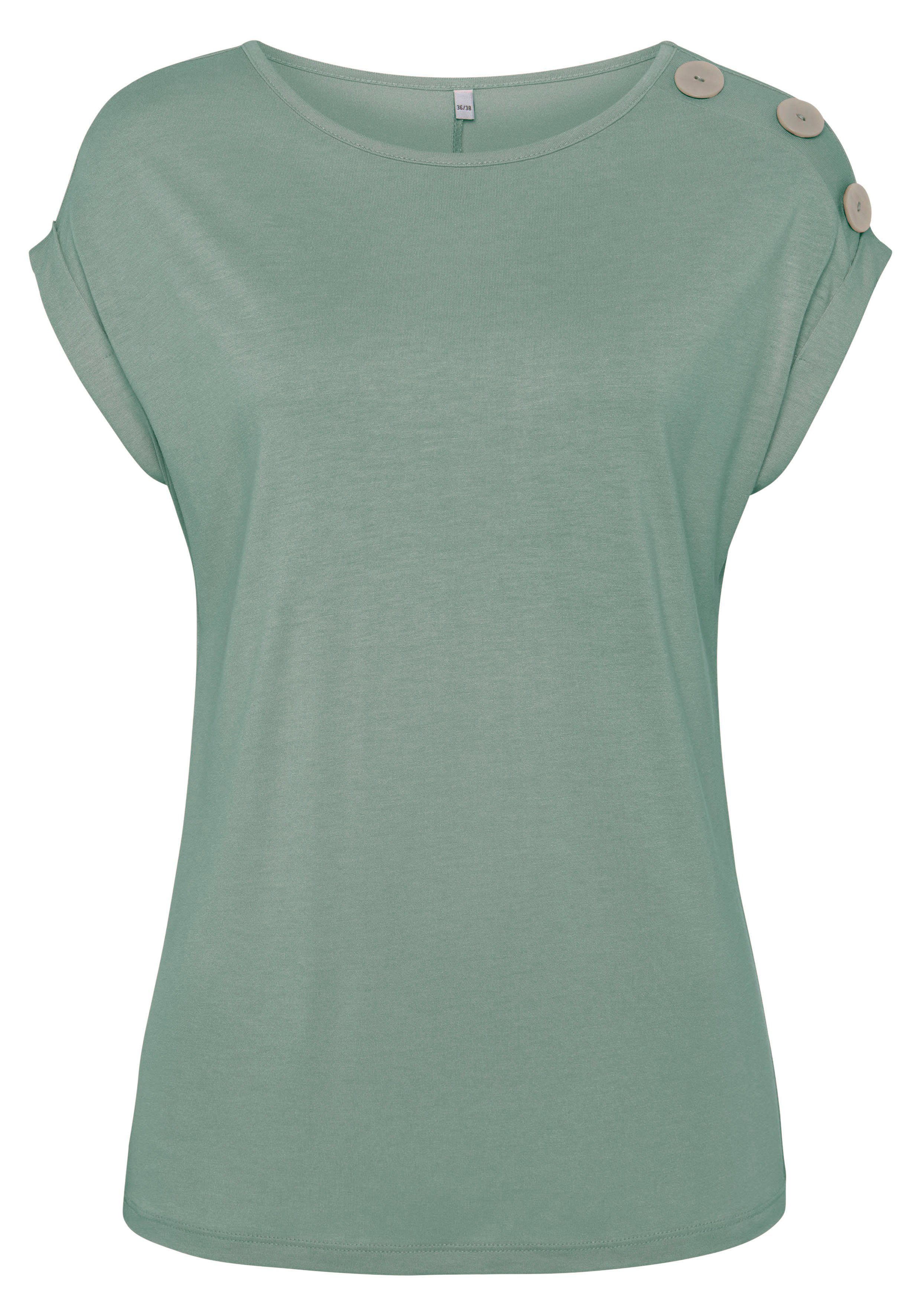 Buffalo Kurzarmshirt mit Zierknöpfen, bequemes T-Shirt aus Jersey, Basic. € 34,99