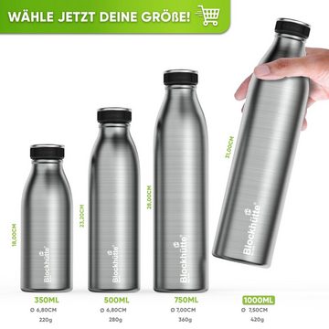 Blockhütte Trinkflasche Edelstahl Sport Isolierflasche mit Naturborsten Flaschenbürste, Auslaufsicher, Robust, Bruchfest, Hitzebeständig, Kohlenäurebeständig