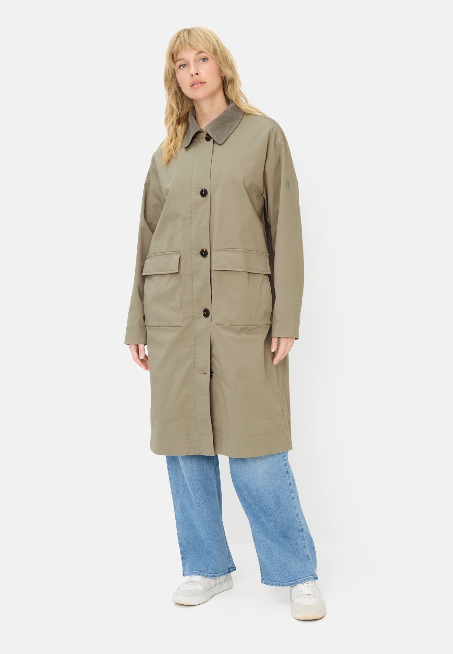 camel active Trenchcoat mit Cordkragen Langarm Kentkragen (1-tlg)
