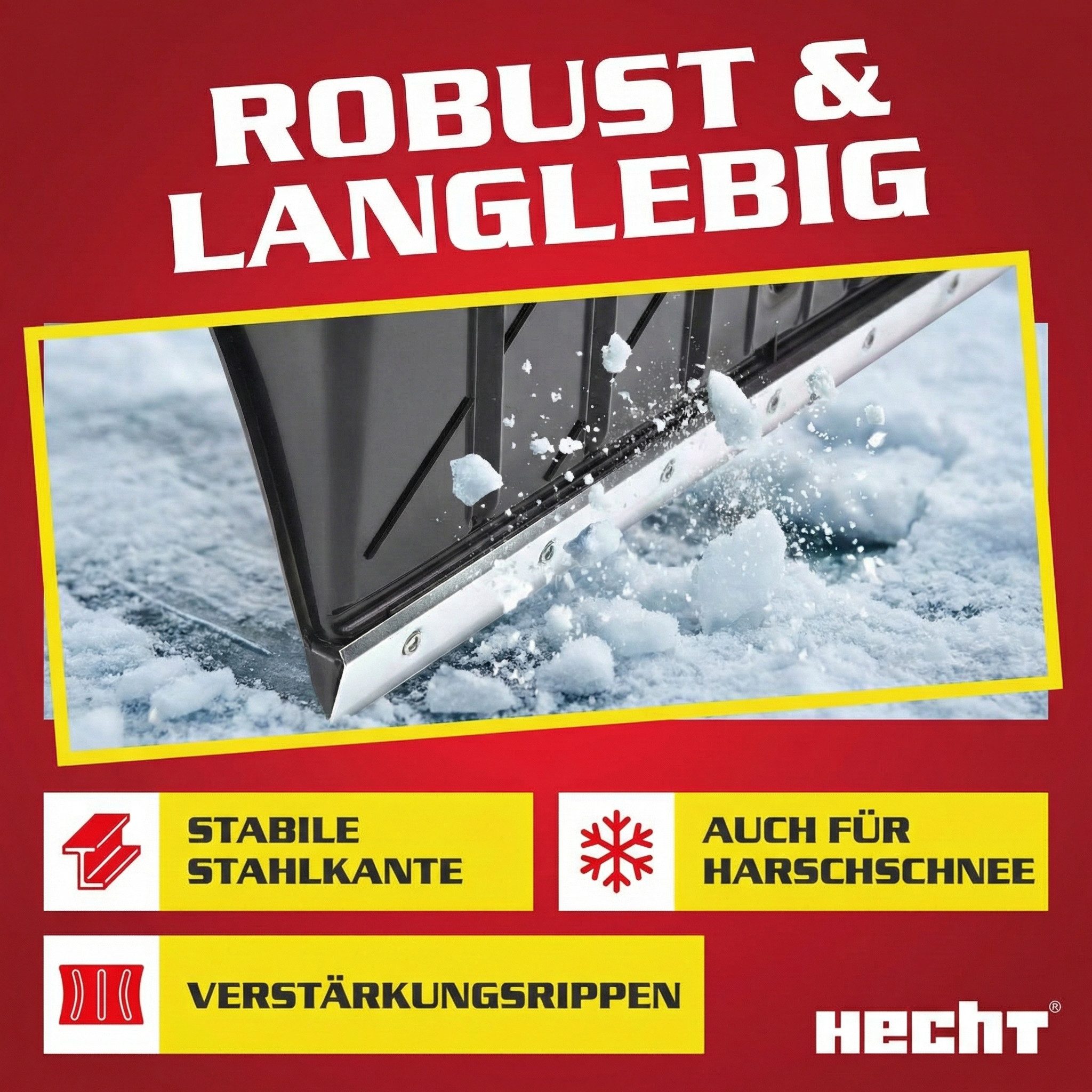 Hecht Schneeschieber Schneeschaufel Schneeschippe 5400 GT, 54,00 cm Arbeitsbreite, mit 106,00 cm langem Stiel, Stahlprofilkante - Kunststoff - Hohe Ränder – Bild 5 von 5