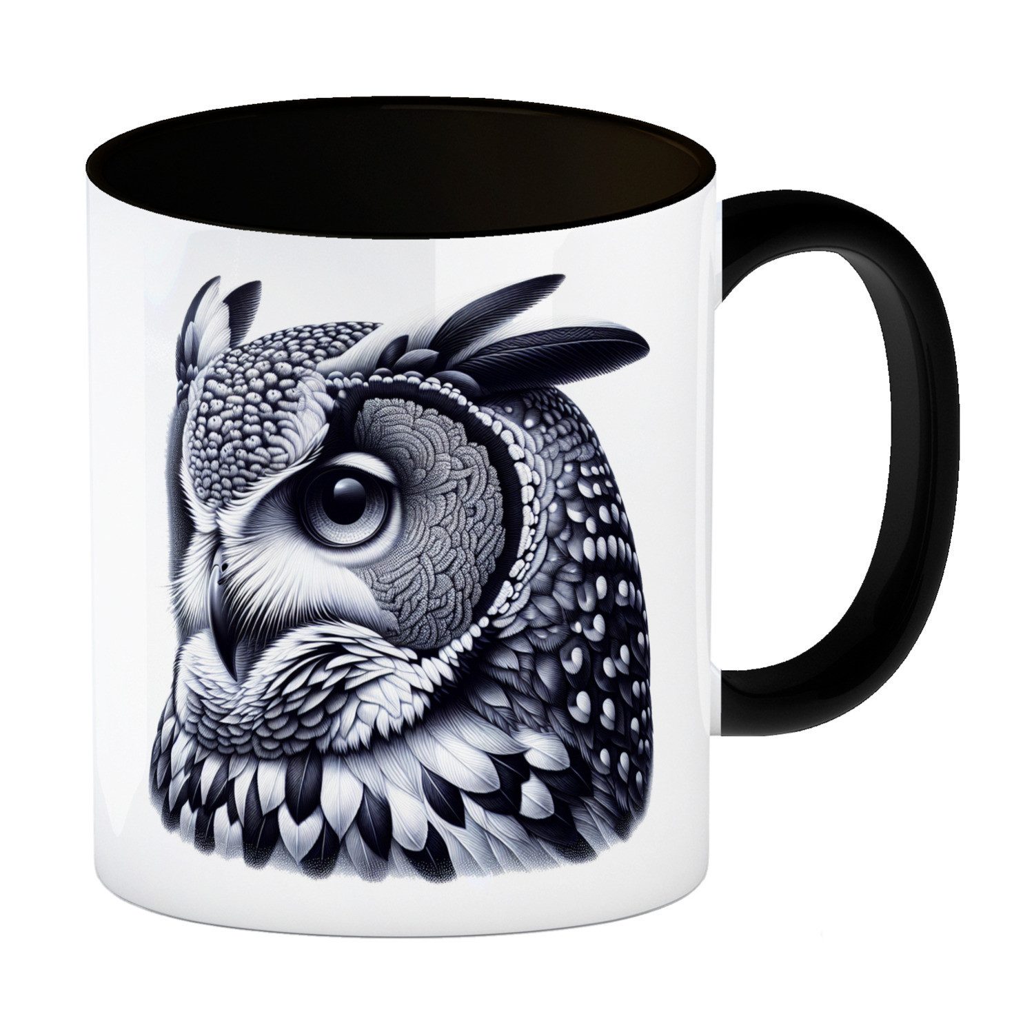 speecheese Tasse Schwarze Eule Kaffeebecher in schwarz
