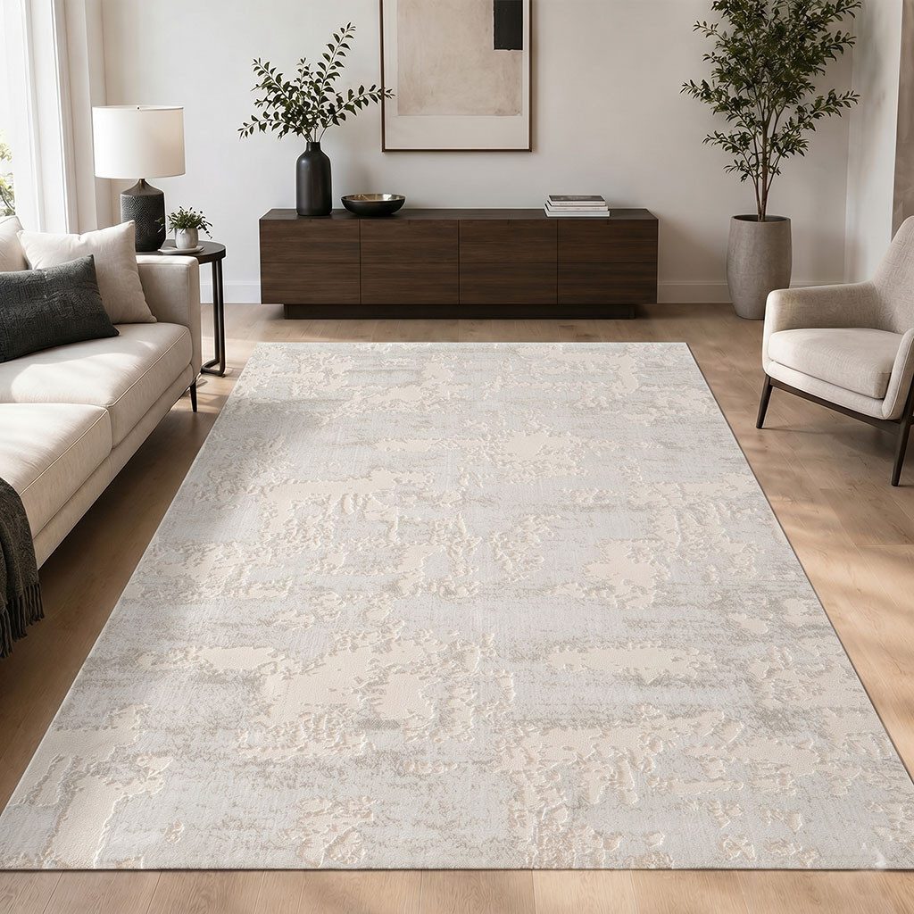 Carpetilla Designteppich Teppich Wohnzimmer Carpetilla abstrakt 3d Modern Creme, Rechteckig, Höhe: 10 mm, Wohnzimmer Hoch&Tief Effekt Modern