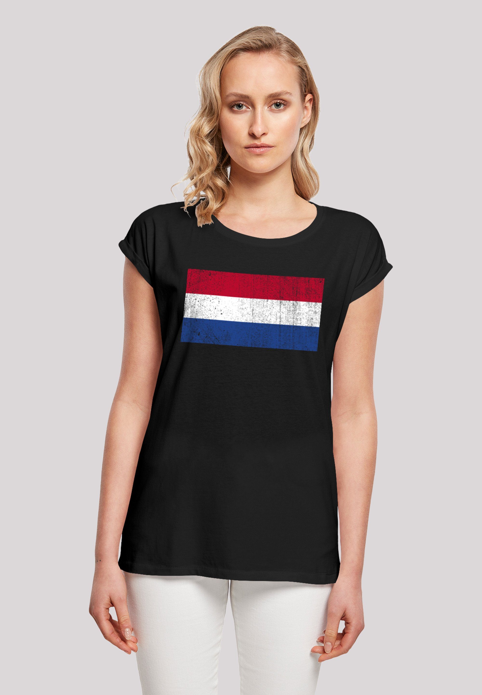 M Größe NIederlande Holland cm Print, Netherlands Flagge groß F4NT4STIC Model trägt ist Das 170 distressed und T-Shirt