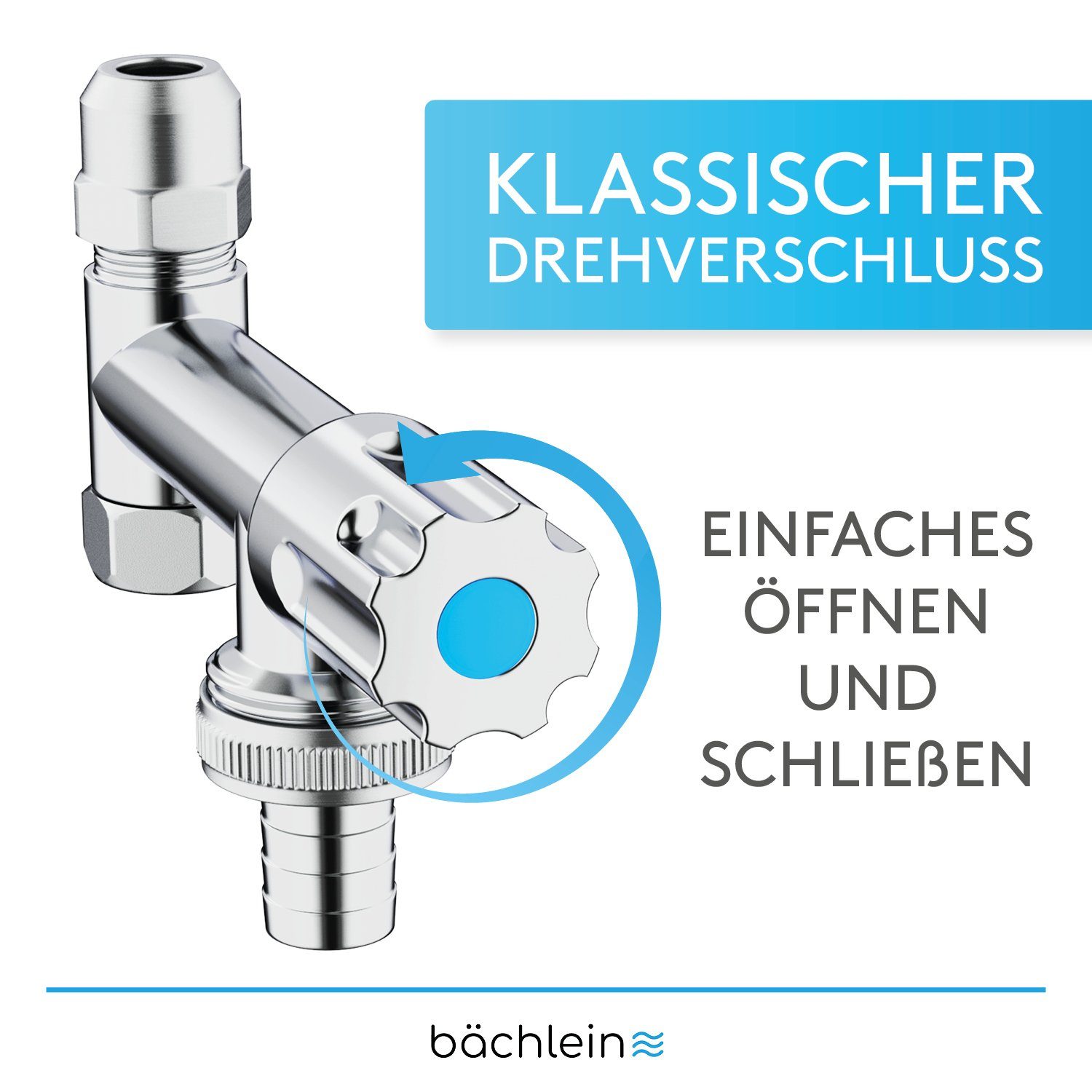Bächlein Geräteventil Bächlein Gerätezusatzventil Eckfix -Eckventil mit Maschinenanschluss, Erweiterung eines Eckventils