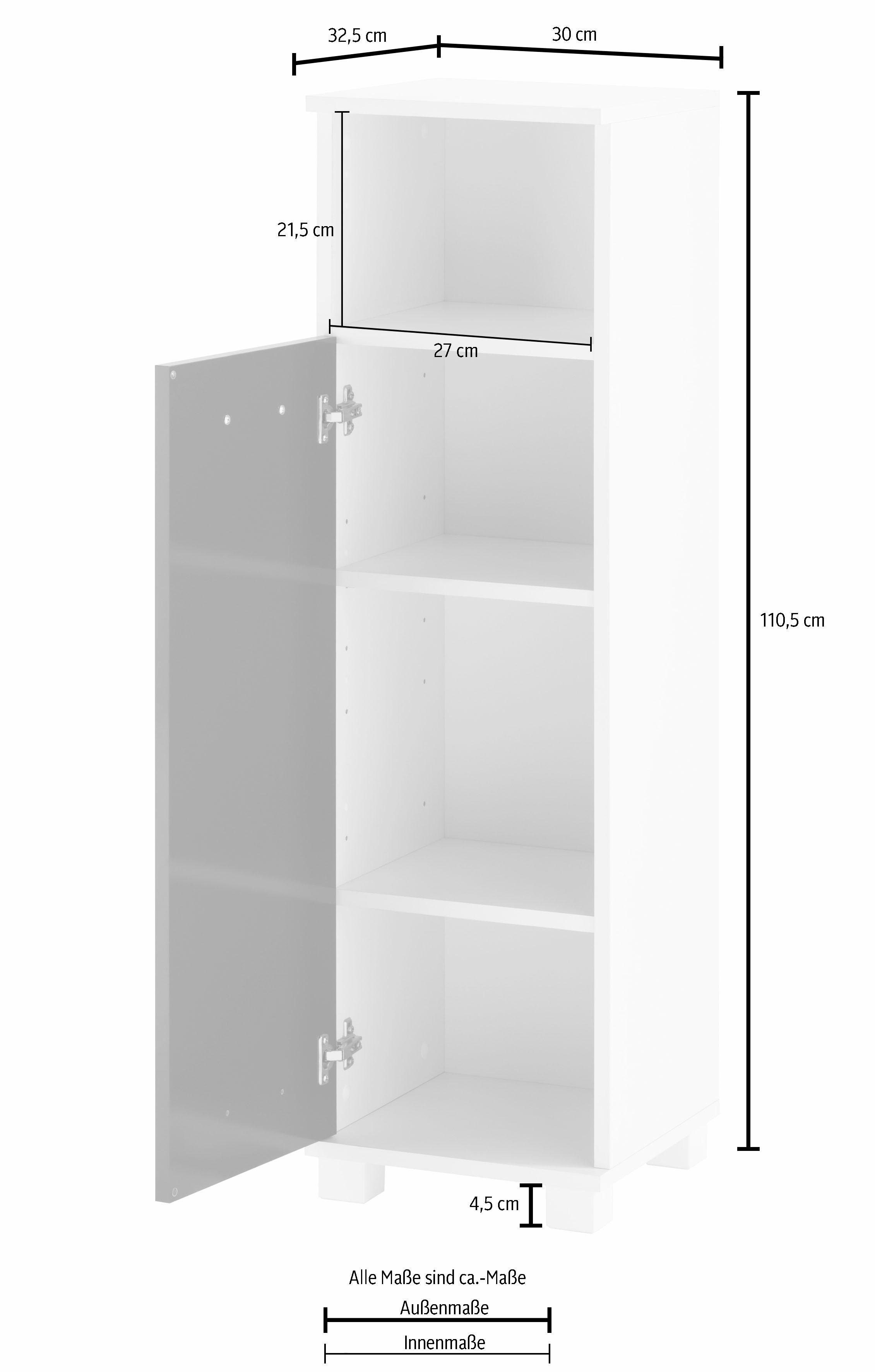 Badezimmerschrank Midischrank Ablageböden matt/perl weiß mit weiß perl matt Schildmeyer Höhe 110,5 Colli Metallgriff, cm,