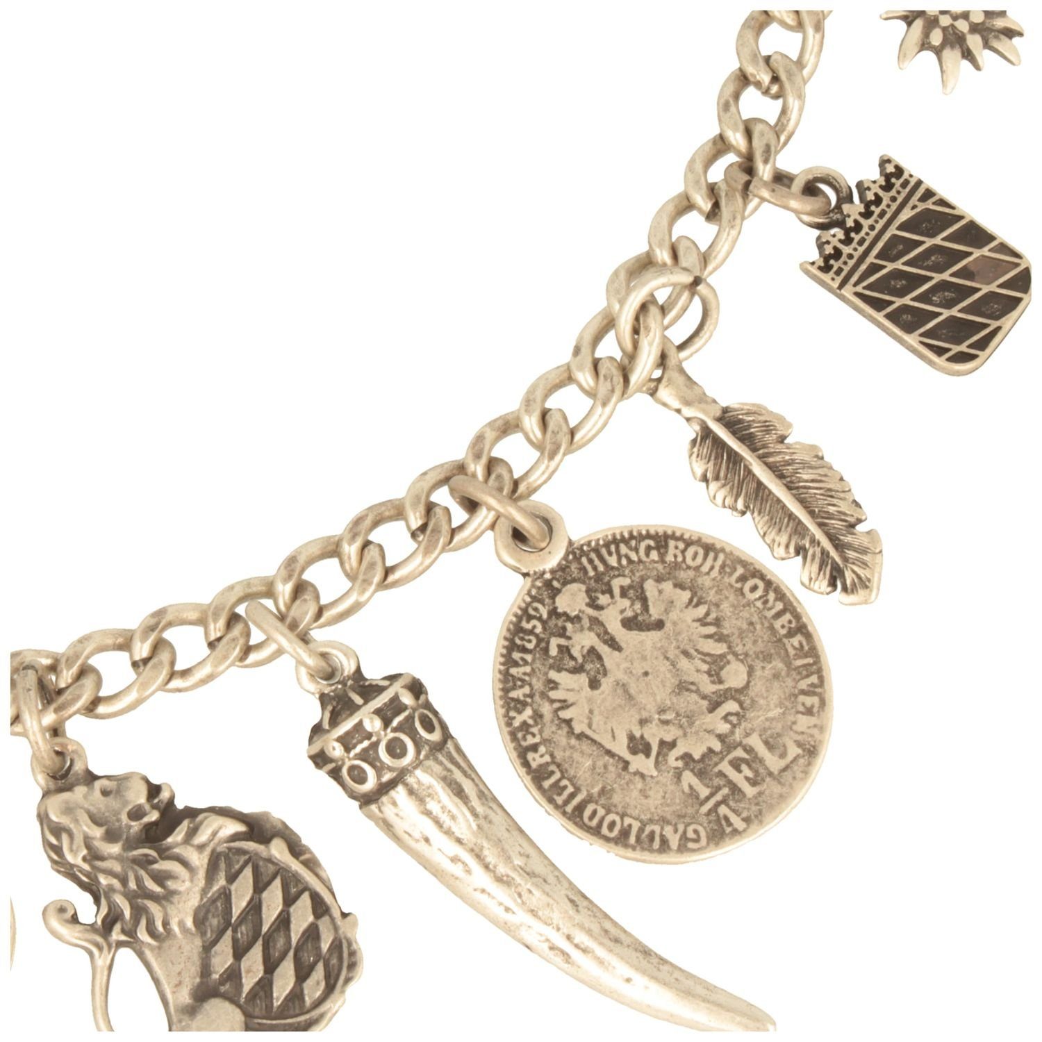 Breiter Hosenkette, Trachten-Charivari mit 9 Anhängern in altsilber günstig online kaufen