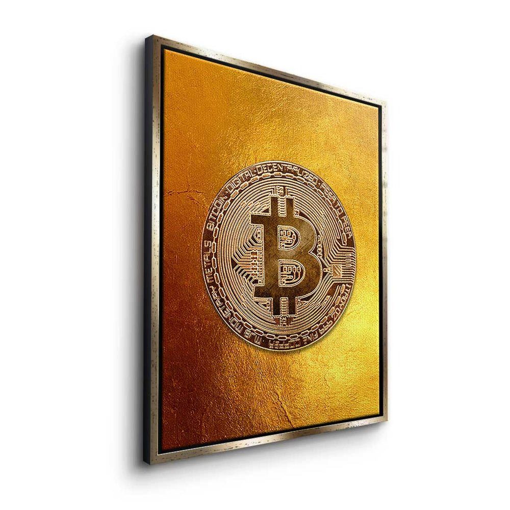 Golden Leinwandbild Leinwandbild, - - Trading Motivation - - Bitcoin Crypto Rahmen DOTCOMCANVAS® weißer Premium