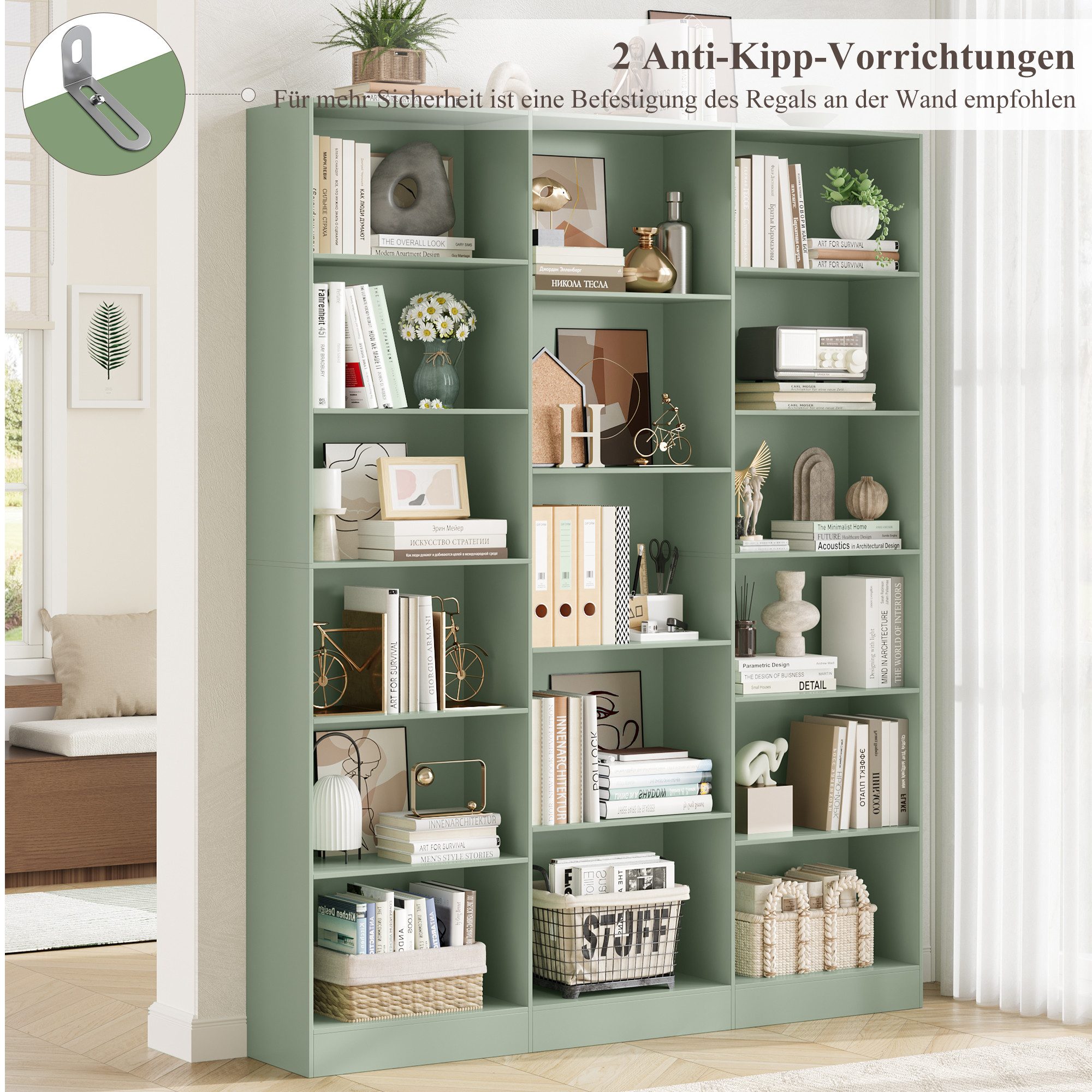 Homfa Bücherregal 188cm Standregal Büroregal Bücherschrank, mit 17 Fächern, 149x23,5x188cm – Bild 5 von 5