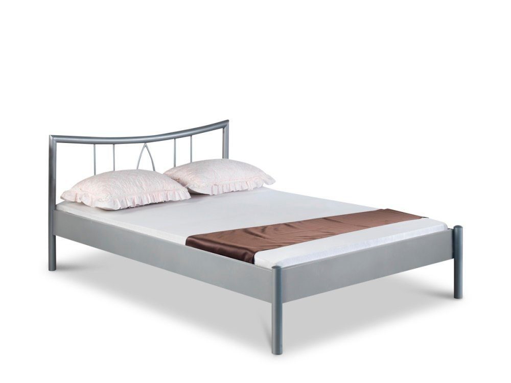 BedBox Metallbett Hanna mit klassischem Kopfteil, stabil, langlebig, pulverbeschichtetes Metall silbergrau