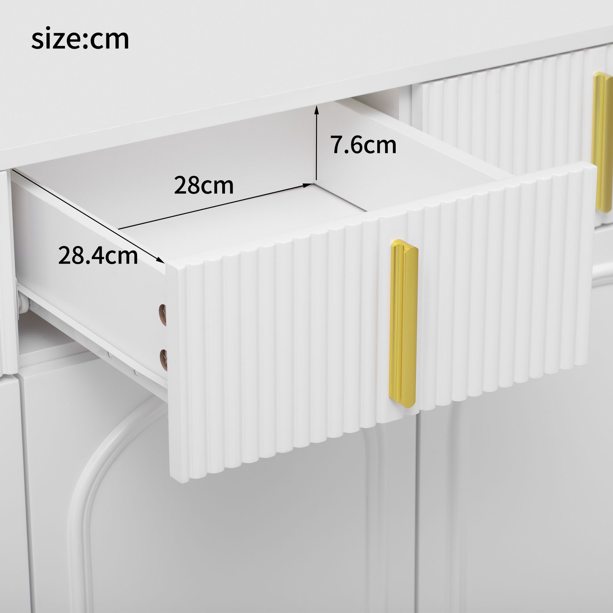 Merax Sideboard mit 4 Türen und 4 Schubladen (mit verstellbaren Einlegeböden und goldenen Beinen, H82/B140/ T37.8 cm), Kommode Anrichte Mehrzweckschrank für Woh – Bild 5 von 5