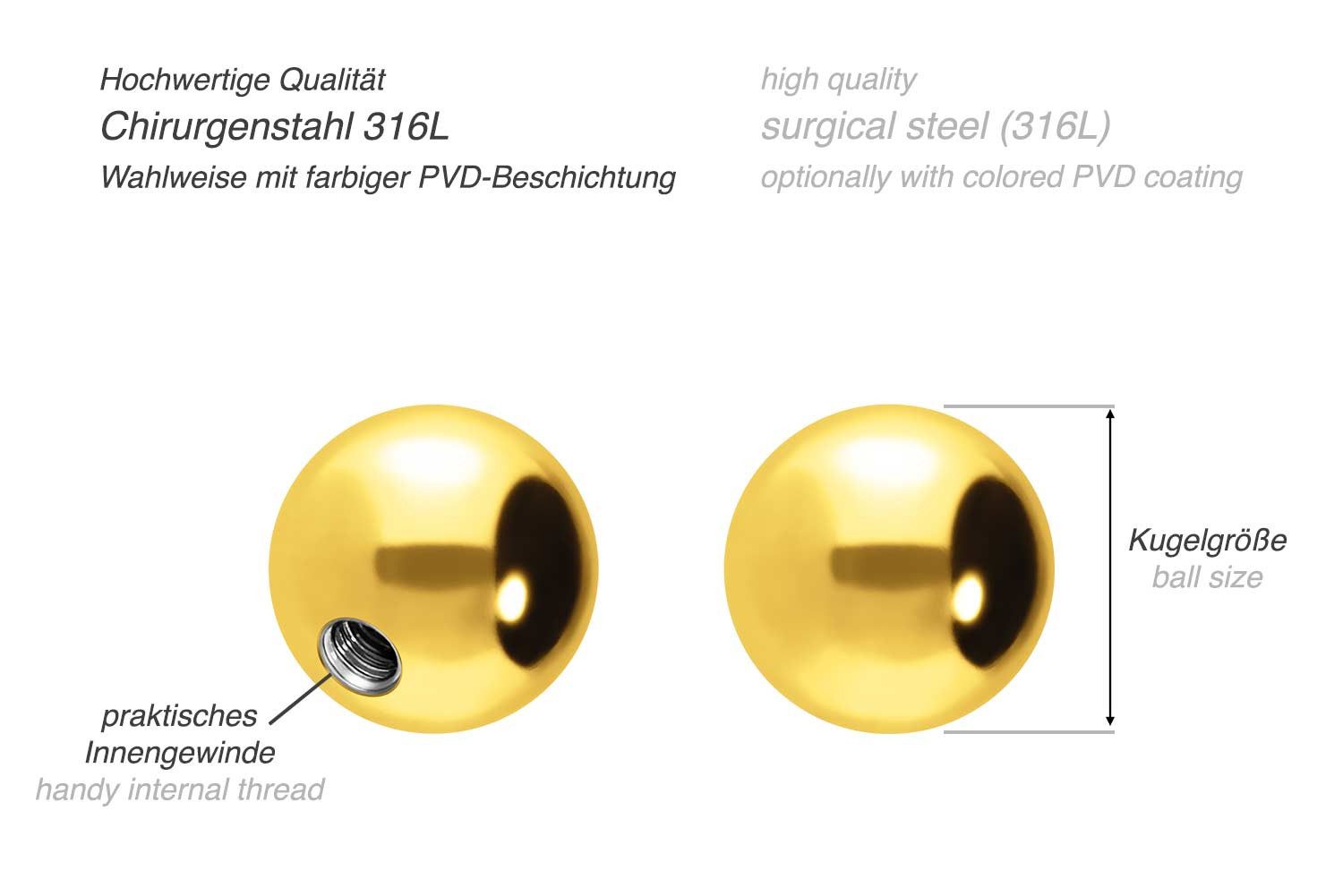 PIERCINGLINE Piercing-Set Chirurgenstahl Schraubkugel (Schraub-Aufsätze, 1-tlg)