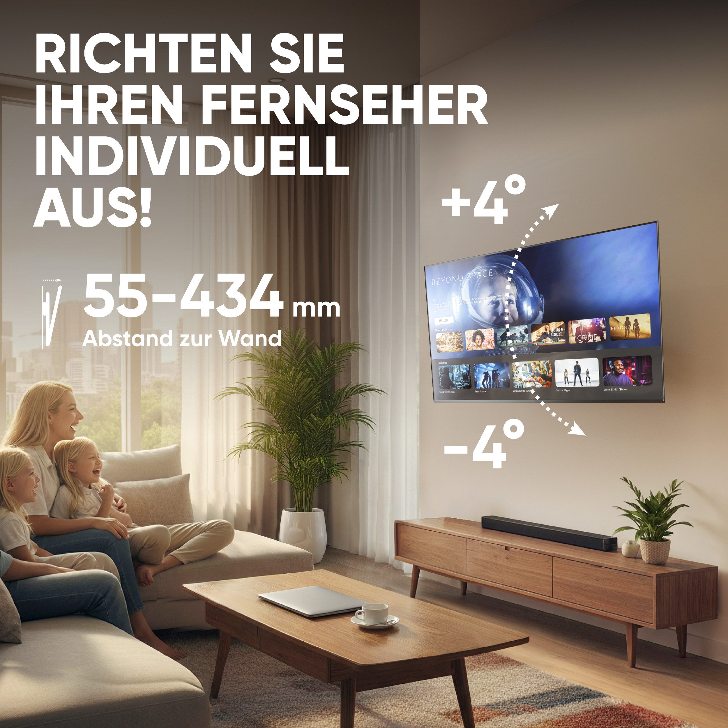 ONKRON TV-Wandhalterung 40-75 Zoll, bis 70 kg, VESA 100x100-600x400, M6L-B, (bis 75,00 Zoll, schwenkbar, neigbar, ausziehbar, Doppelarm, Kabelmanagement)