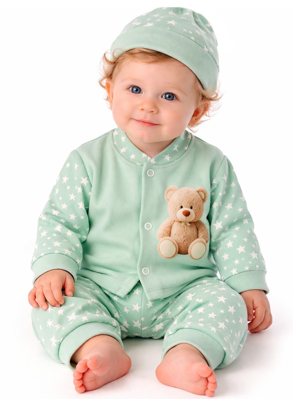 La Bortini Anzug 3-teilig Baby Set Hemdchen Mitwachshose Mütze für Neugeborene unisex (Garnitur für Neugeborene Jungen und Mädchen, Shirt Hose Mützchen Kombi 3-teilig)