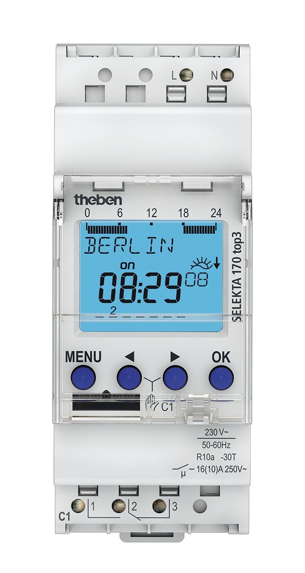theben Zeitschaltuhr SELEKTA 170 top3 1700130 Astro-Schaltuhr, App-Bedienung, Direktwahltasten, 1-Kanal Astro-Zeitschaltuhr, Wochenprogramm, App-Programmierung