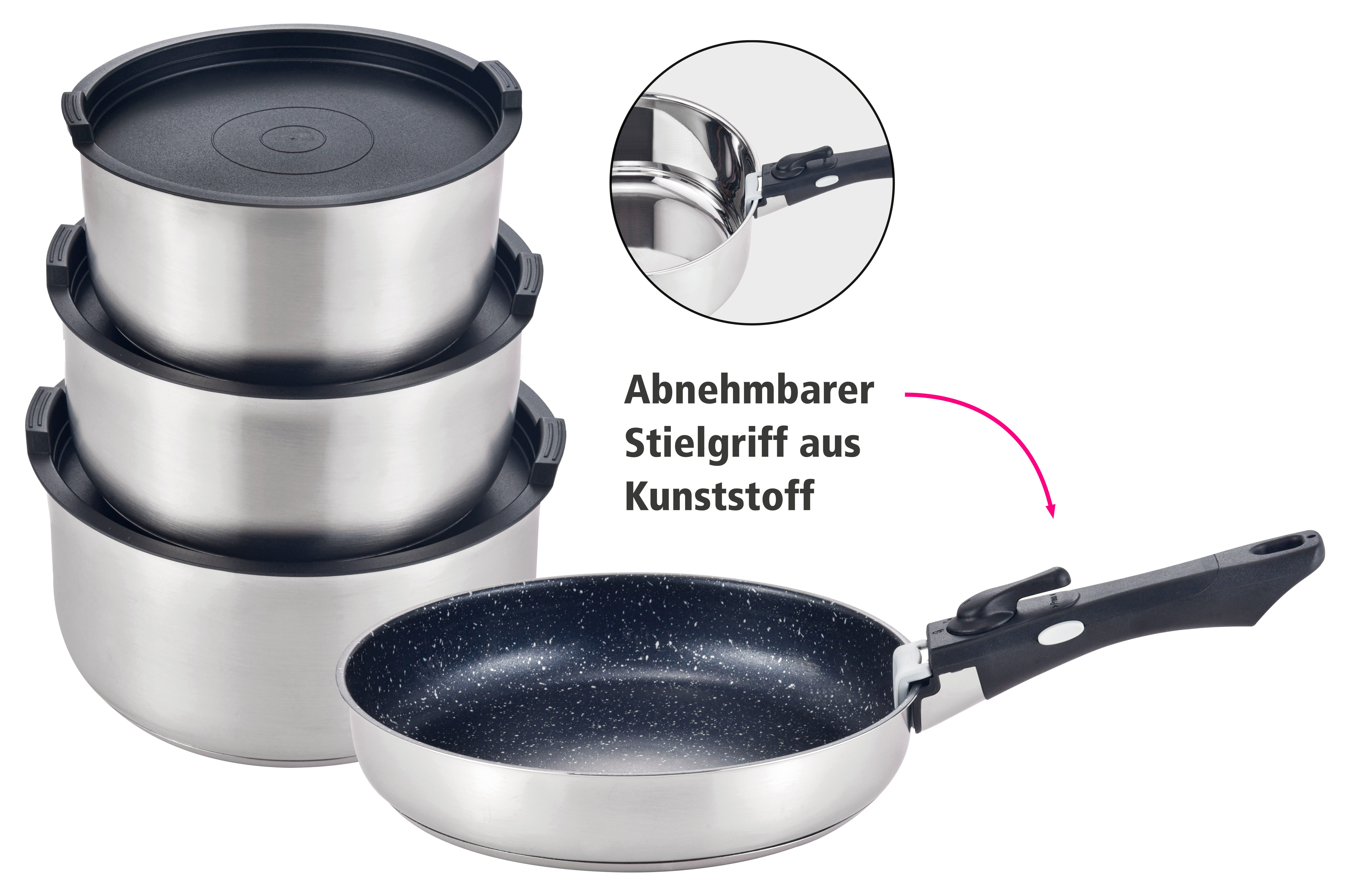 GSW Topf-Set EASY CLICK, Edelstahl (Set, 8-tlg), ideal für den Camper geeignet. Induktion