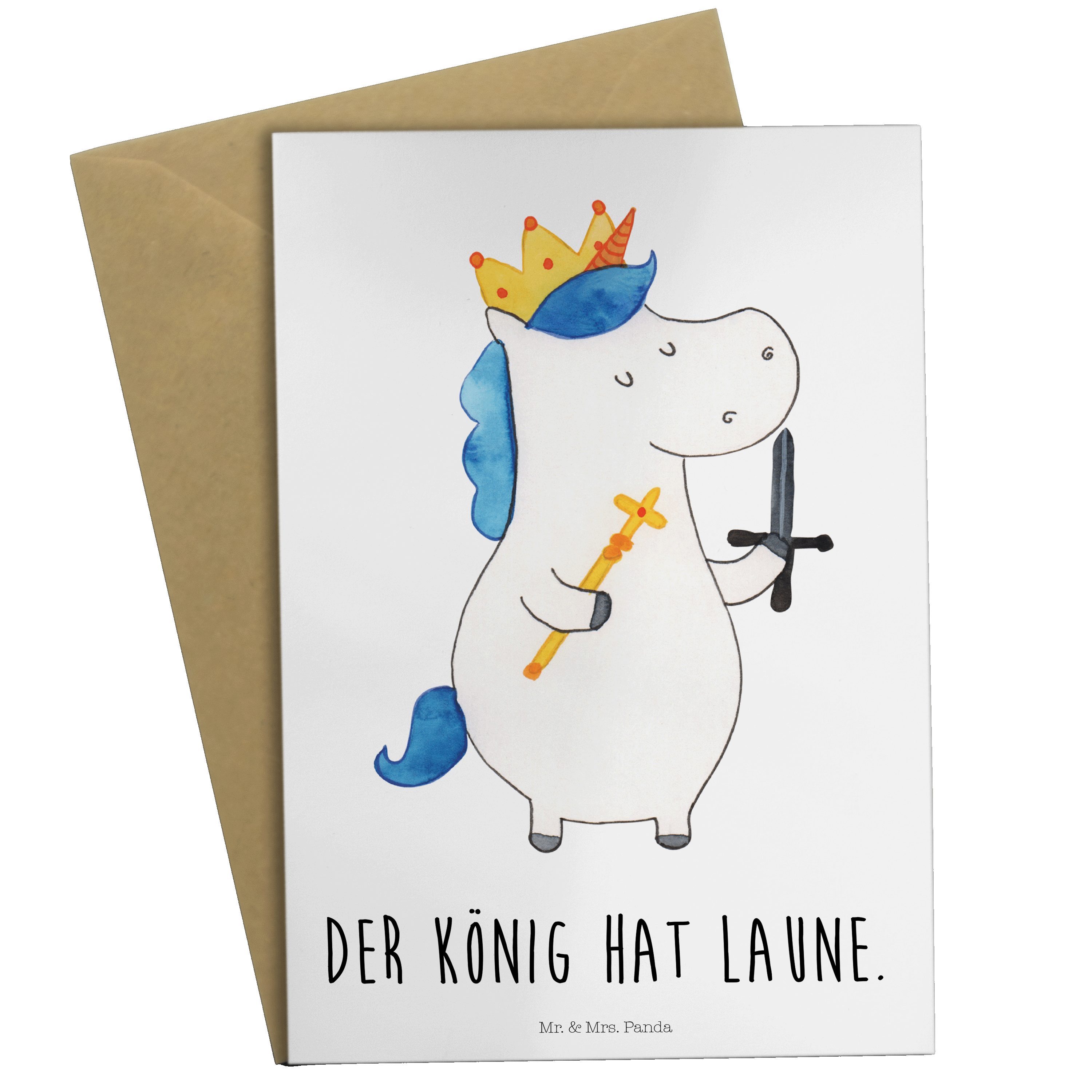 Mr. & Mrs. Panda Ritter, Einhorn König Mittelalter, Geschenk, Weiß - Grußkarte mit - Kar Schwert