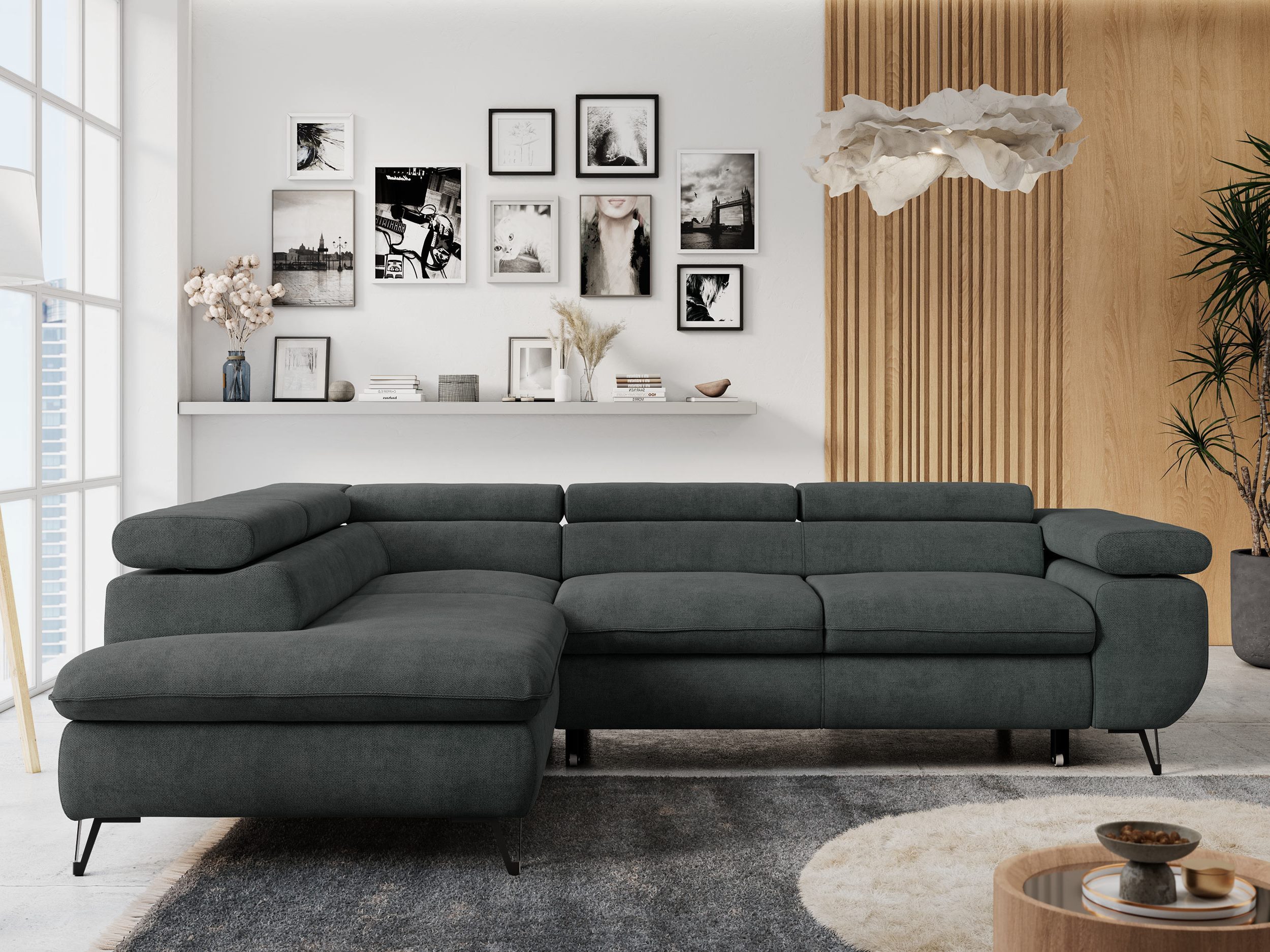 MKS MÖBEL Ecksofa PETER L, Set, Ecksofa L-form, HR35-Schaum, Wellenfederkern, Bettfunktion, Einstellbare Kopfstützen, Bettkasten