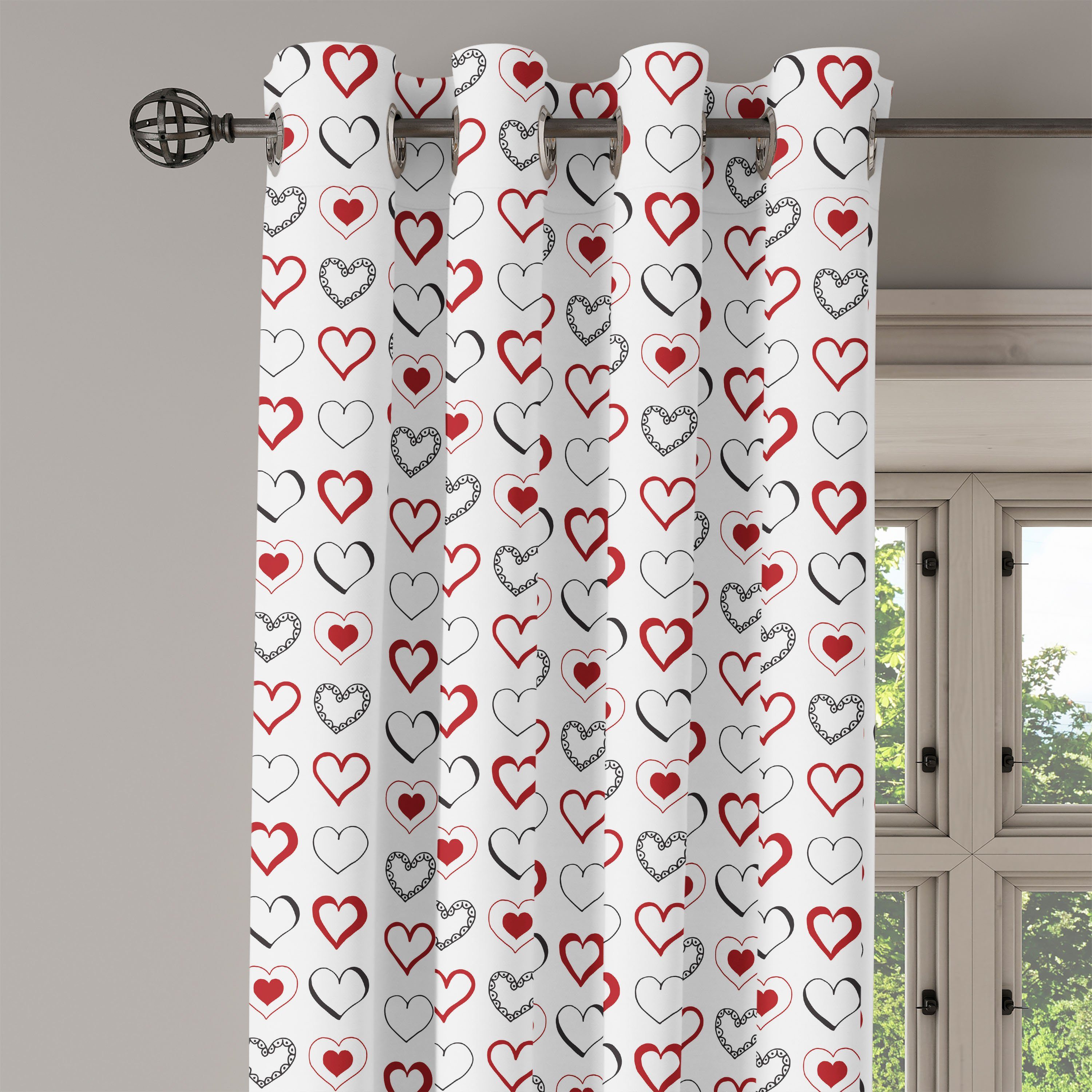 Hipster Gardine Wohnzimmer, Doodle Liebe Schlafzimmer Romantik Dekorative Abakuhaus, 2-Panel-Fenstervorhänge für