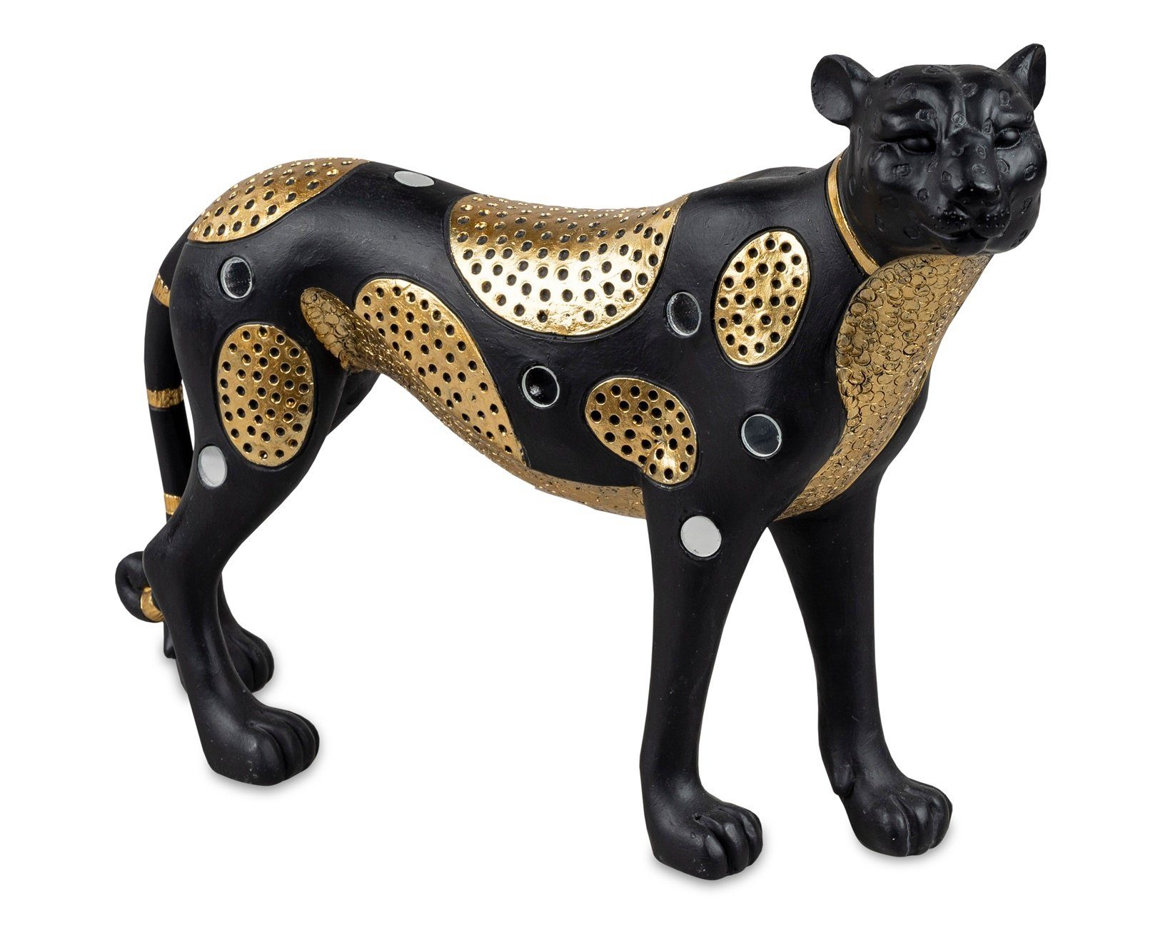 dekojohnson Dekofigur Dekofigur Leoparden-Skulptur schwarz gold 35x24cm