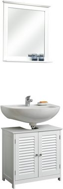 Saphir Badmöbel-Set Quickset 928 2-teilig, Waschbeckenunterschrank mit Spiegel, (2-St), Waschplatz 60cm breit, 2 Türen, Landhaus-Stil, Knopfgriffe, Weiß Glanz