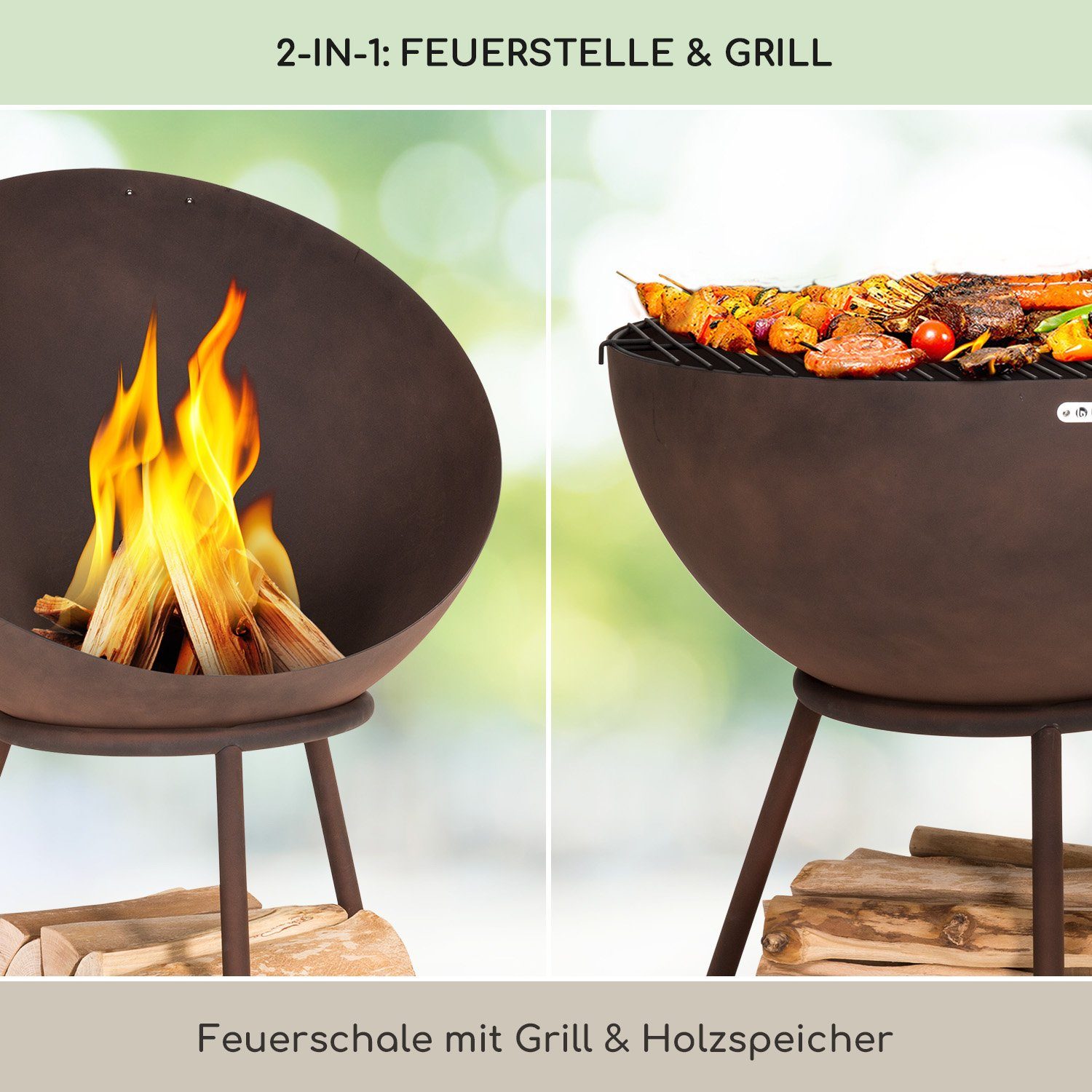 blumfeldt Feuerschale Fireball Azuma, (Set), Feuerschale Garten mit Grill Feuerkorb Feuerstelle Outdoor