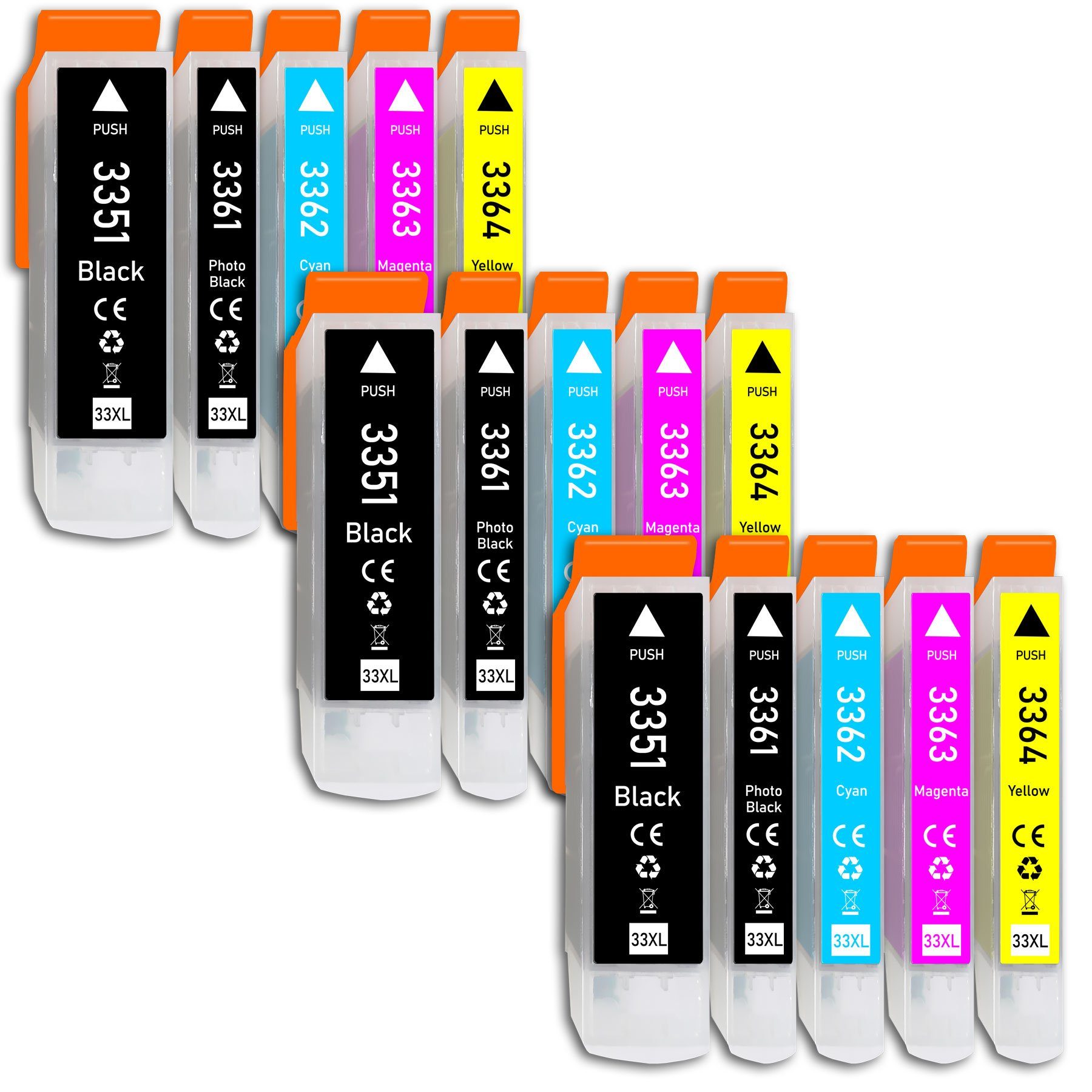 Druckerparadies 15er Multipack für Epson 33XL Tintenpatronen Set Tintenpatrone (15-tlg., für Epson XP530 XP540 XP630 XP635 XP640 XP645 XP830 XP900 XP7100)