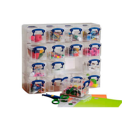 REALLYUSEFULBOX Aufbewahrungsbox 16 Kleinteile-Aufbewahrungsboxen 0,3 Liter mit Deckel, Rutschfeste Griffe und abgerundete Ecken