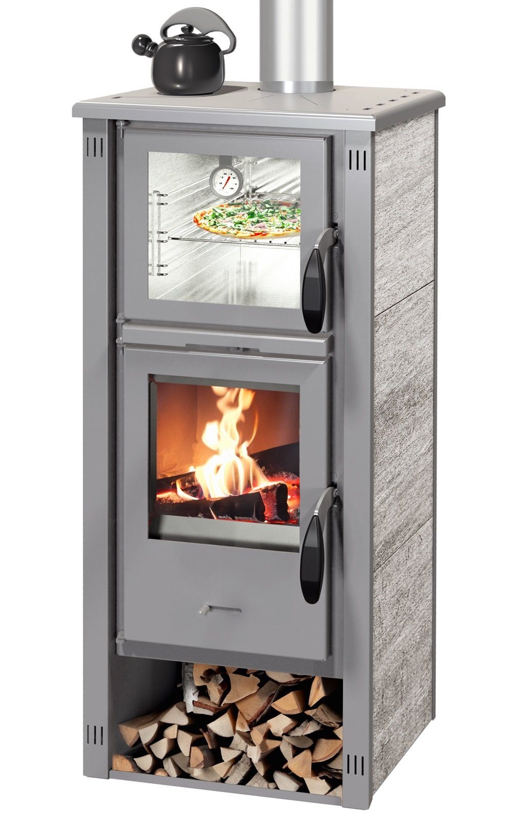 TRGO Kaminofen mit Backfach Pella SG mit Keramikverkleidung Specksteinoptik, 5,40 kW