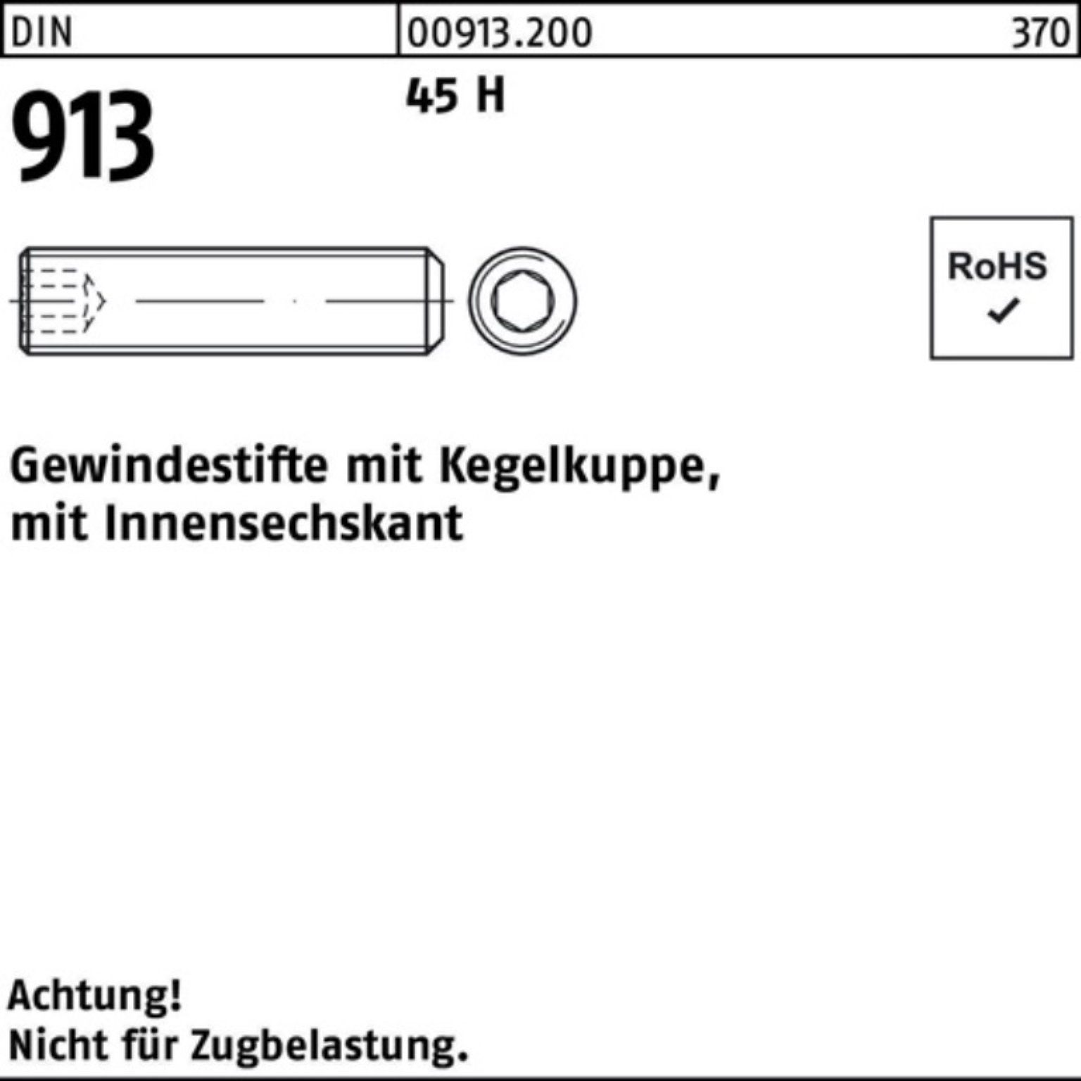 Gewindestift 45 100er Reyher S Gewindebolzen DIN H M24x 50 913 35 Pack Kegelkuppe/Innen-6kt