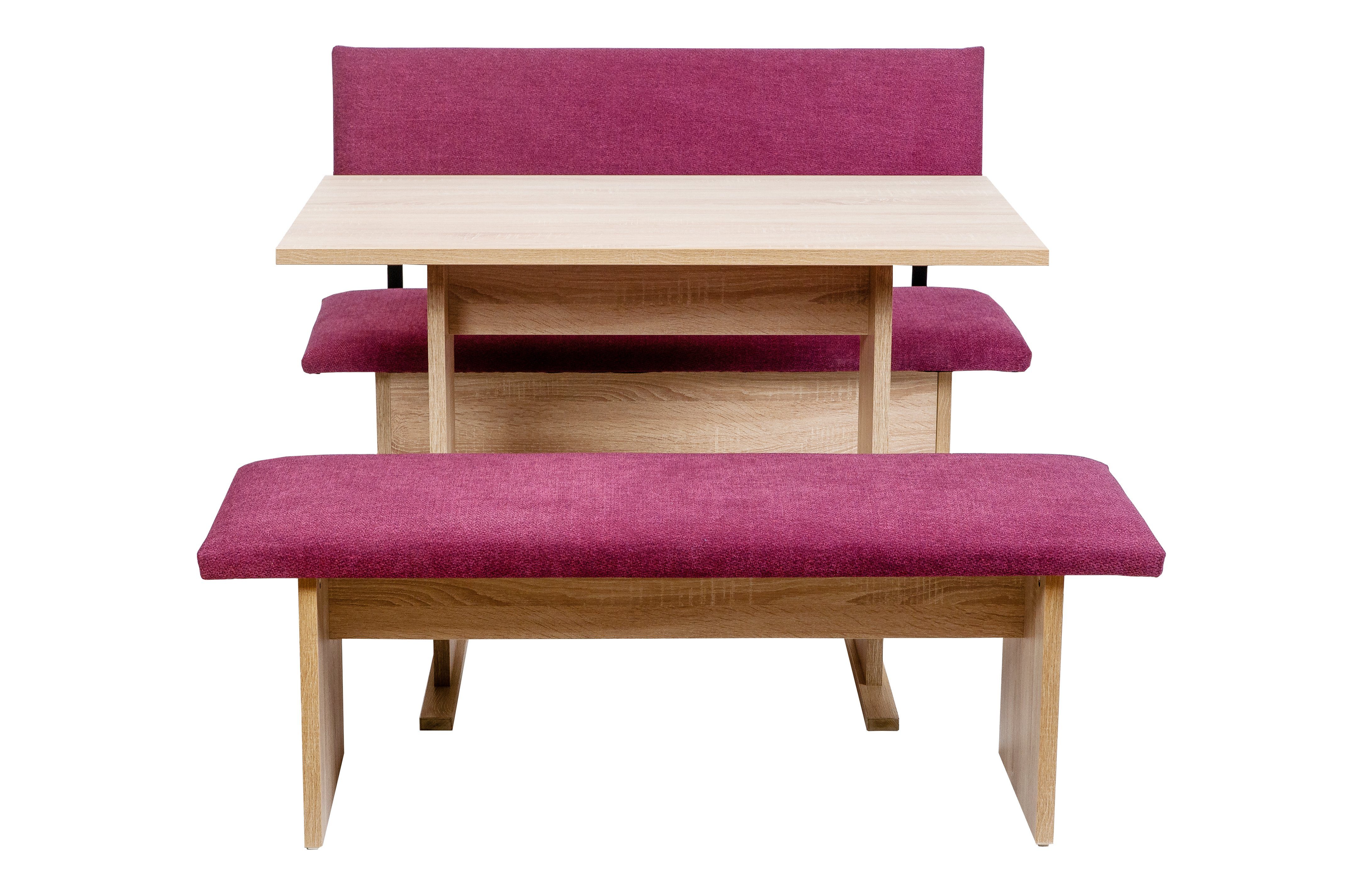 kundler home Eckbankgruppe Sitzbank mit Truhe, Eckbank gepolstert, L125cm, Säulentisch Set 3-tlg., bestehend aus 1 Esszimmerbank mit Stauraum, 1 Sitzbank, 1 Esstisch
