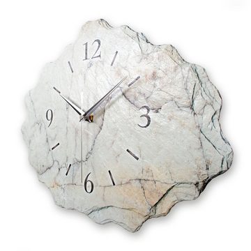 Kreative Feder Wanduhr Design-Wanduhr aus Stein (Beton) „Marmor-Optik hell“ (Funk- oder Quarzuhrwerk; ohne Ticken; elegant, außergewöhnlich, modern)