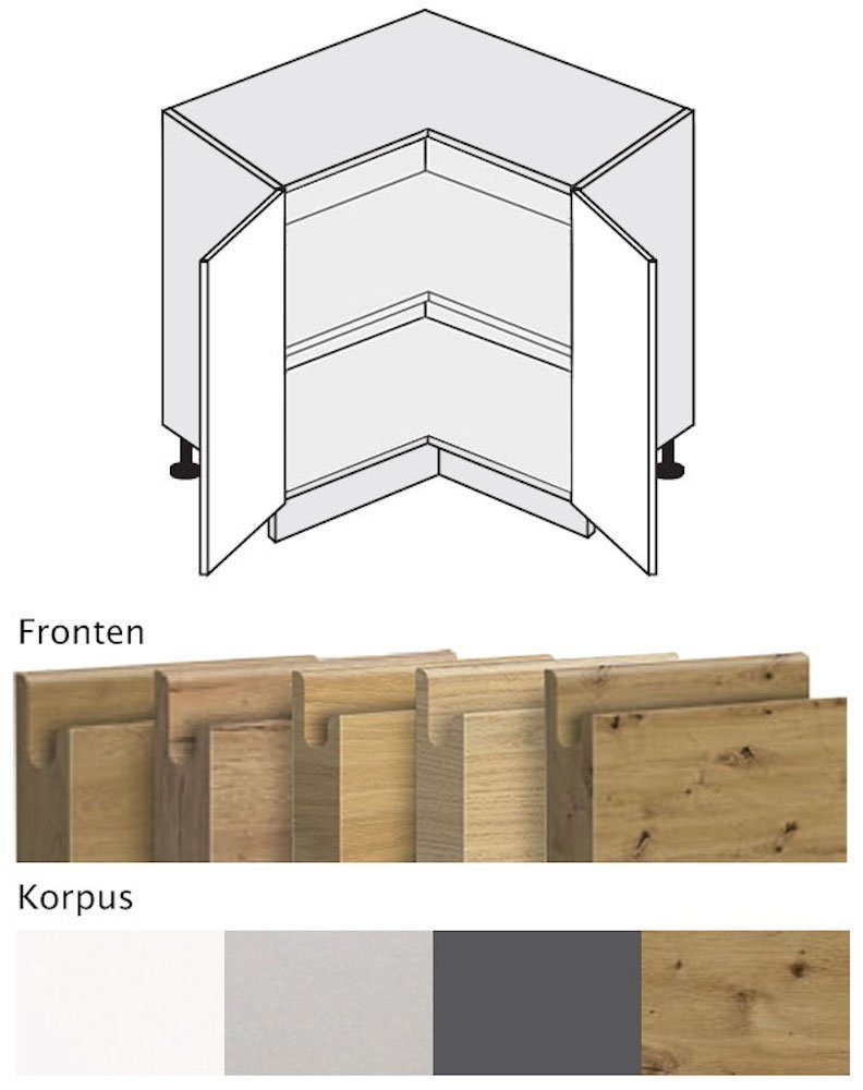 Feldmann-Wohnen Eckschrank Arezzo (1-St) 90x90x82cm grifflos eiche artisan - Halifax Eiche (AZ-D12/90/polka)