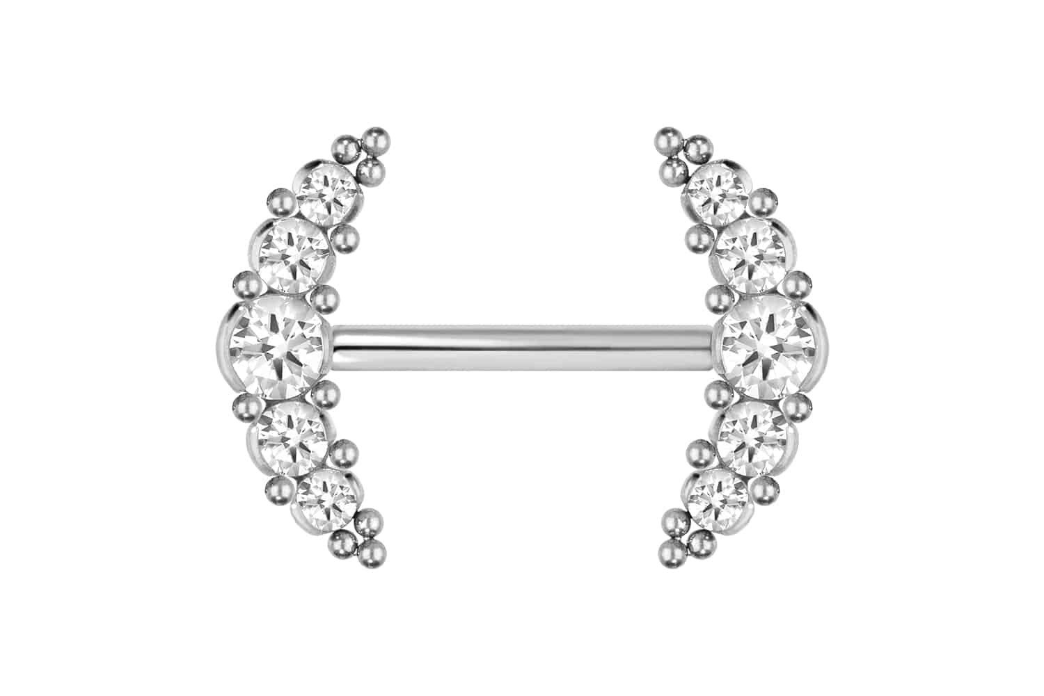 PIERCINGLINE Brustwarzenpiercing Titan Barbell mit Push Fit 5 KRISTALLE + KUGELN (Barbells, 1-tlg)