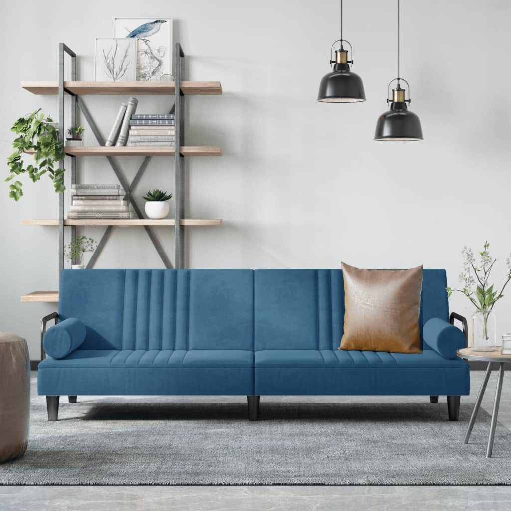 vidaXL Sofa Schlafsofa mit Armlehnen Blau Samt Schlafcouch Couch Sofa günstig online kaufen