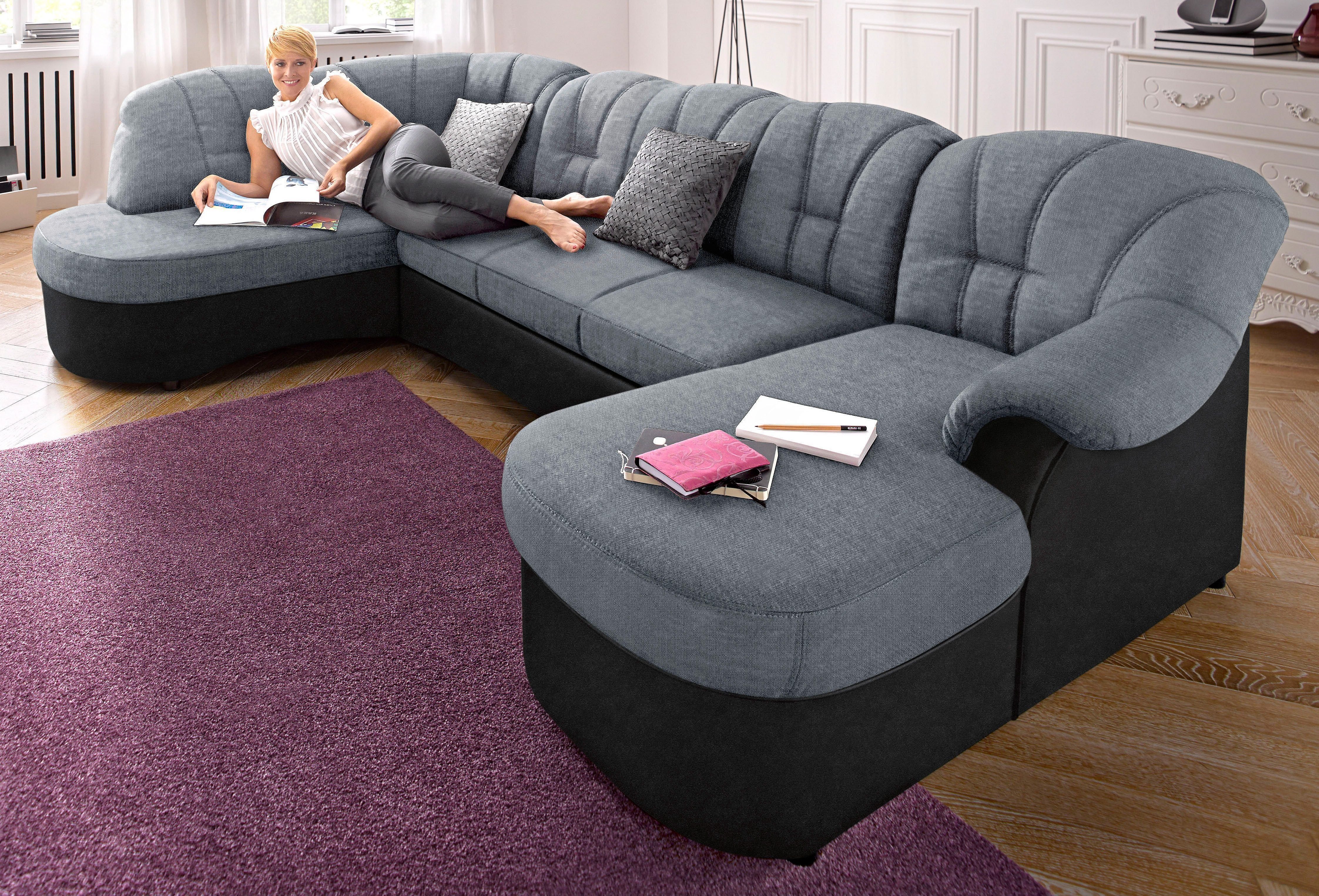 DOMO collection Wohnlandschaft Flores auch in Leder-Bezug, B/T/H: 293/180/86 cm, U-Form, wahlweise mit Bettfunktion, wahlweise mit Federkern, Schlafsofa