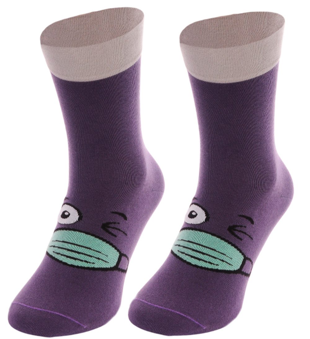 Martinex Freizeitsocken 1 Paar Socken lustige Strümpfe für Damen Herren Kinder in Lila mit Masken Muster, 34 35 36 37 38 39 40 41 42 43 44 45 46
