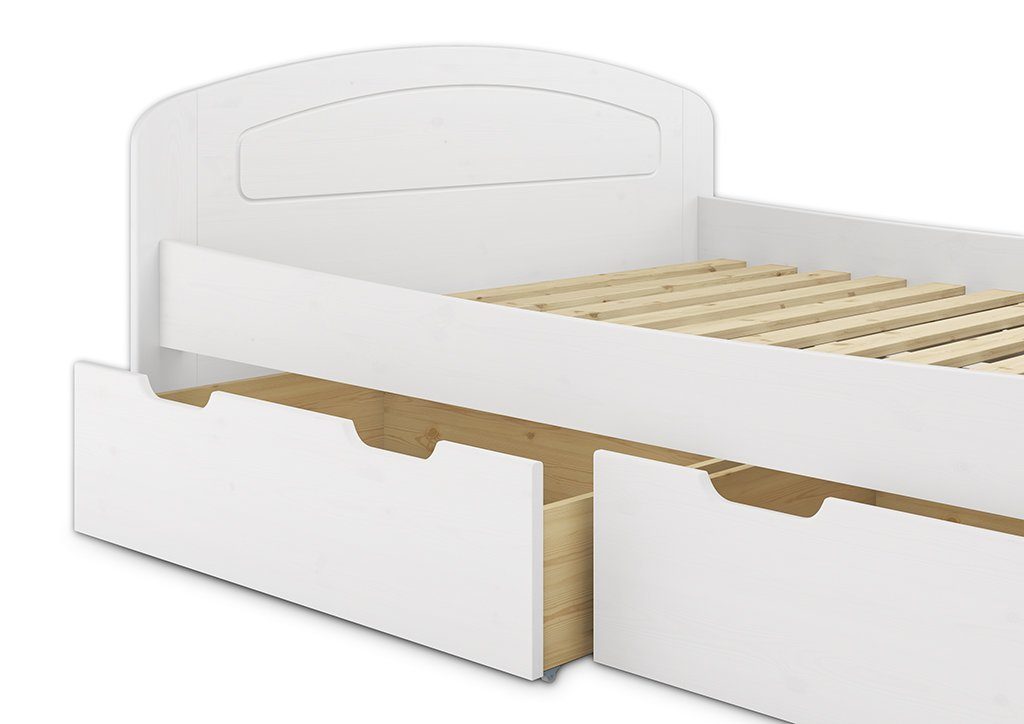 180x200 Bett weiß ERST-HOLZ Bettkästen + Federleisten, Kieferwaschweiß Funktionsbett mit Kiefer