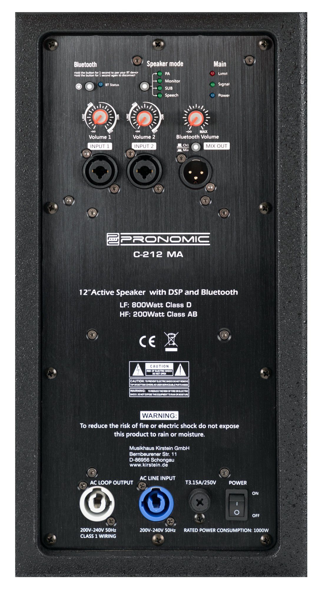 Pronomic C-212 Woofer mit Box 2 MA 500 W, und Aktive 2-Wege 12 Lautsprecher DSP-Presets) - Kanälen zoll - (Bluetooth, Bi-Amp
