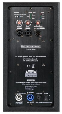 Pronomic C-212 MA - Aktive 2-Wege Bi-Amp Box Lautsprecher (Bluetooth, 500 W, mit 2 Kanälen - 12 zoll Woofer und DSP-Presets)