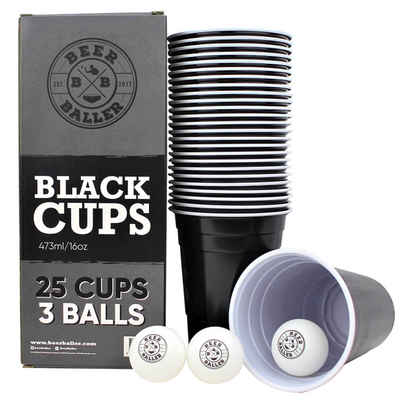 BeerBaller Becher »BeerBaller® Black Cups - 25 schwarze Beer Pong Becher & 3 Bierpong Bälle als Set«, 16oz/473ml