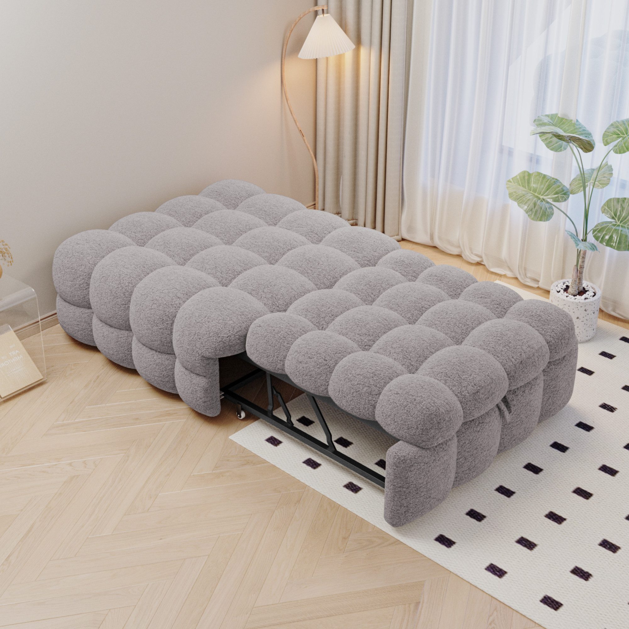 Odikalo Polsterbett Schlafsofa Einzelbett Puffy-Bett Polstermöbel mit Fußhocker Mehrfarbig