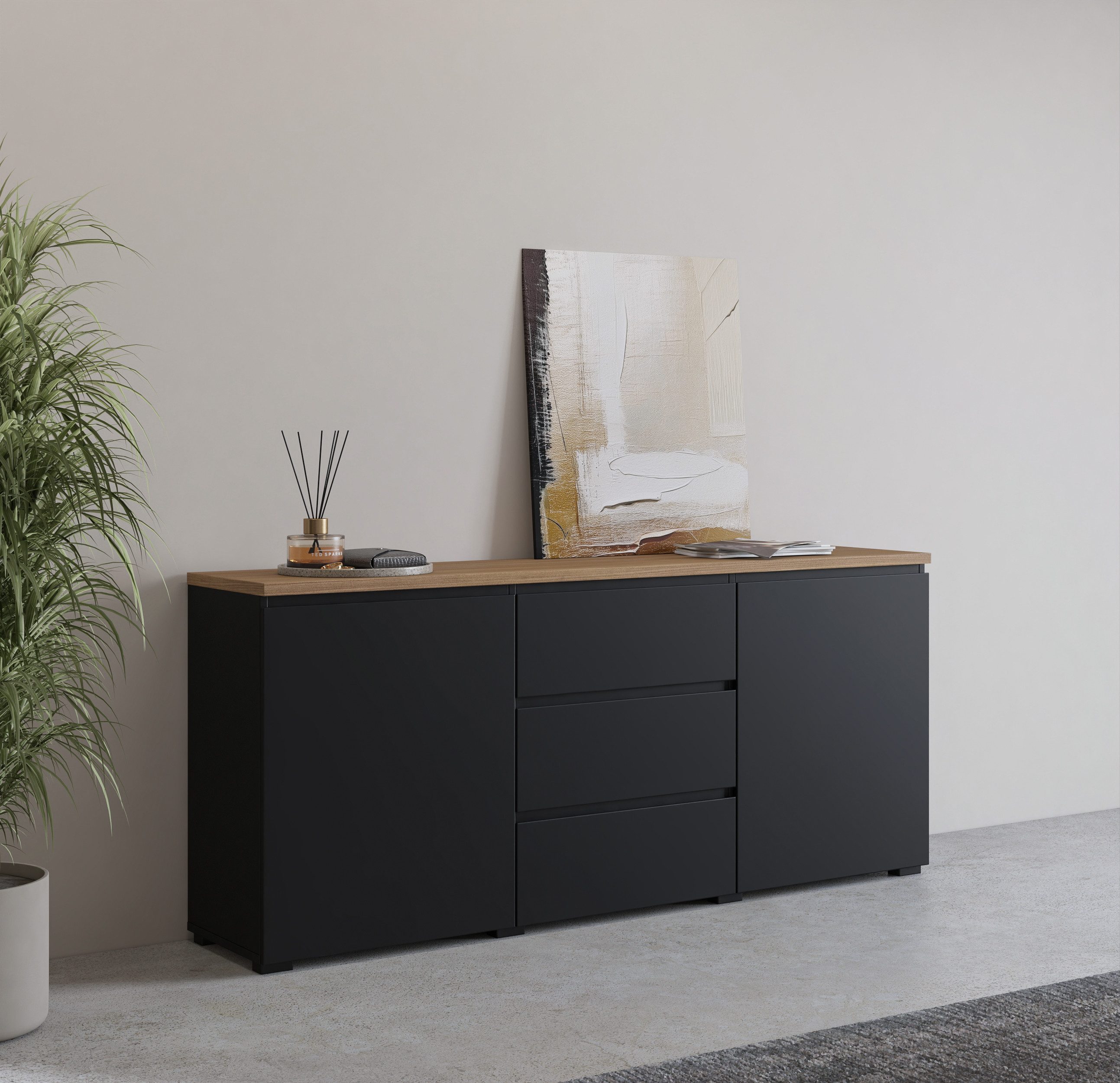 OTTO home Sideboard Modo, Breite 150 cm, moderne grifflose Kommode 2Türen/3 SK, Schubladenkommode mit viel Stauraum, Einlegeböden verstellbar