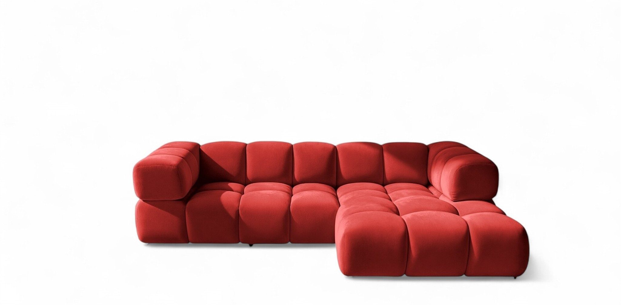 Fun Möbel Ecksofa Designersofa BLANCHE in Stoff Bluvel oder Puente, Ottomane Links oder Rechts, Rundumbezug