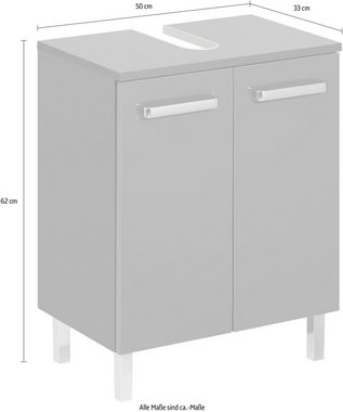 Saphir Waschbeckenunterschrank Quickset Unterbeckenschrank mit 2 Türen, 50 cm breit, ohne Waschbecken Waschbeckenschrank inkl. Türdämpfer, Griffe in Chrom Glanz