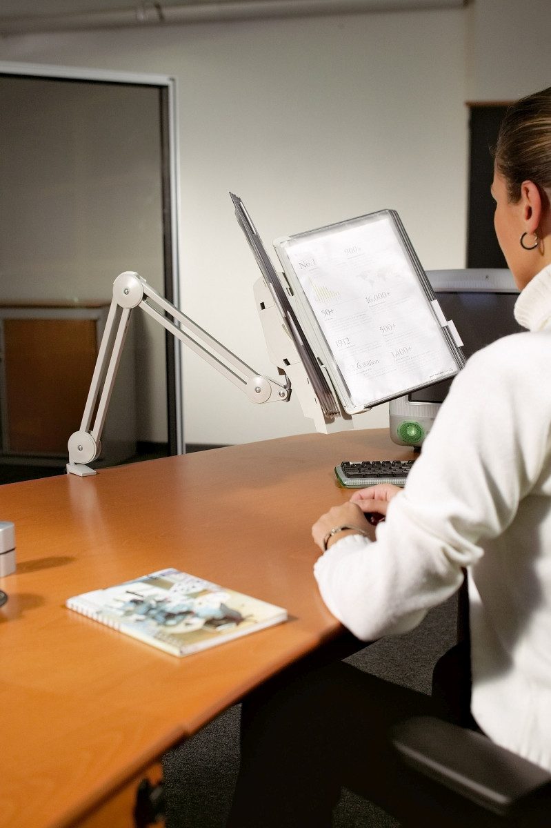 Tarifold Fächermappe Sichttafel-Schwenkarm lichtgrau lackiert mit Tischklemme unbestückt