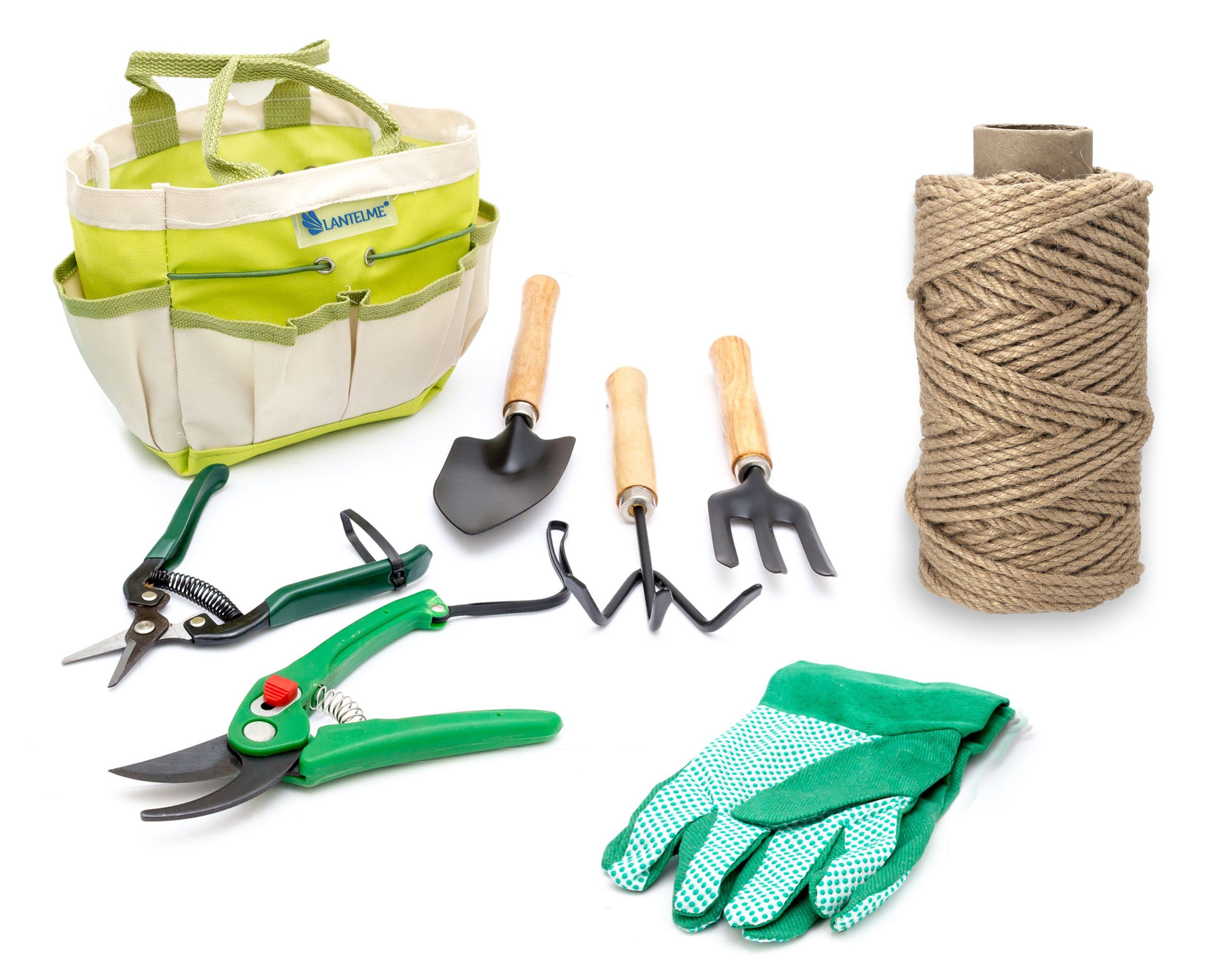 Lantelme Gartenpflege-Set Gartenwerkzeugset Balkonset, 8-teilig mit Tasche und Gartenschnur