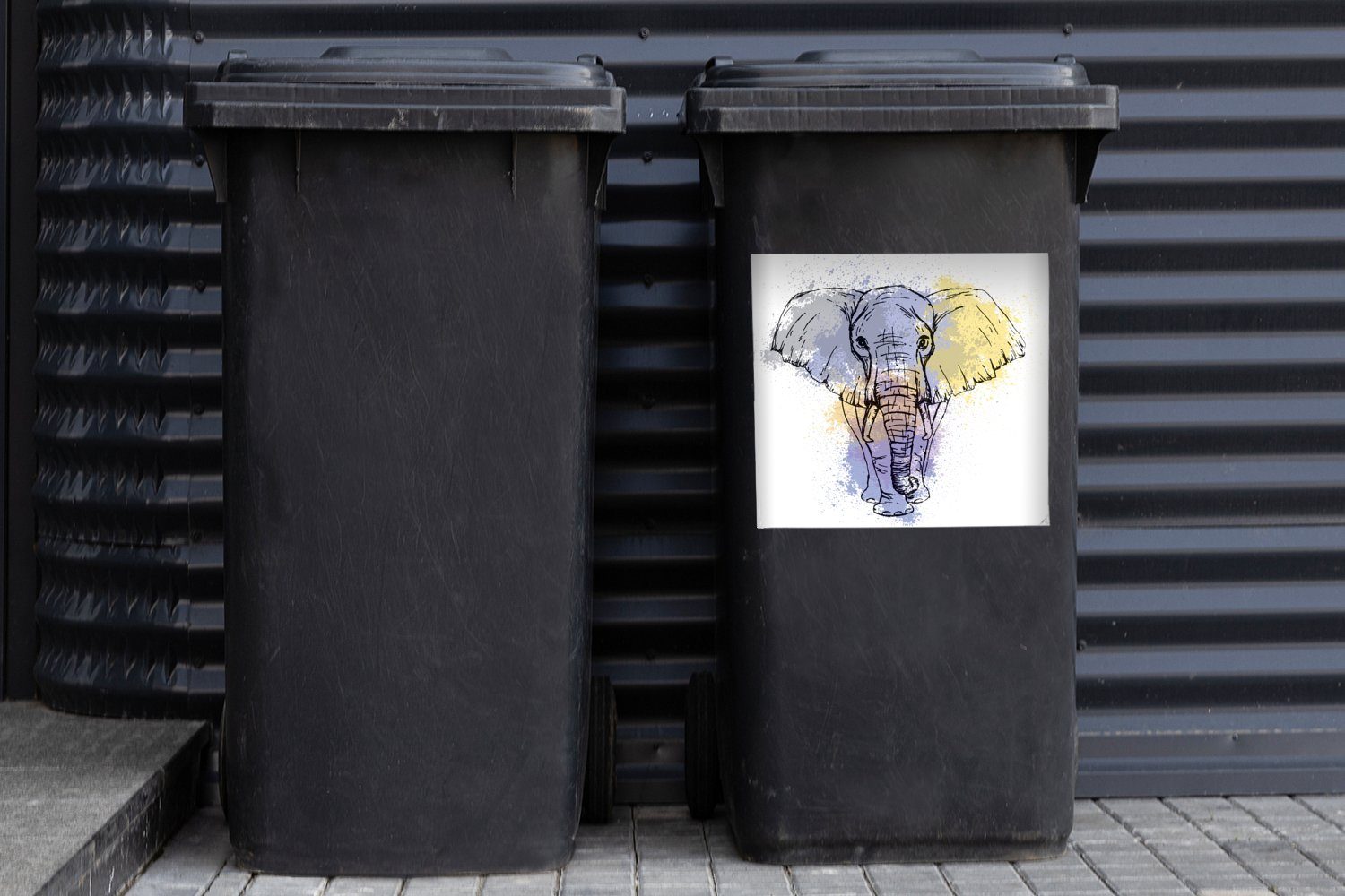 MuchoWow Wandsticker Elefant - (1 Mülleimer-aufkleber, Abfalbehälter Mülltonne, Container, Tinte - St), Skizze Sticker