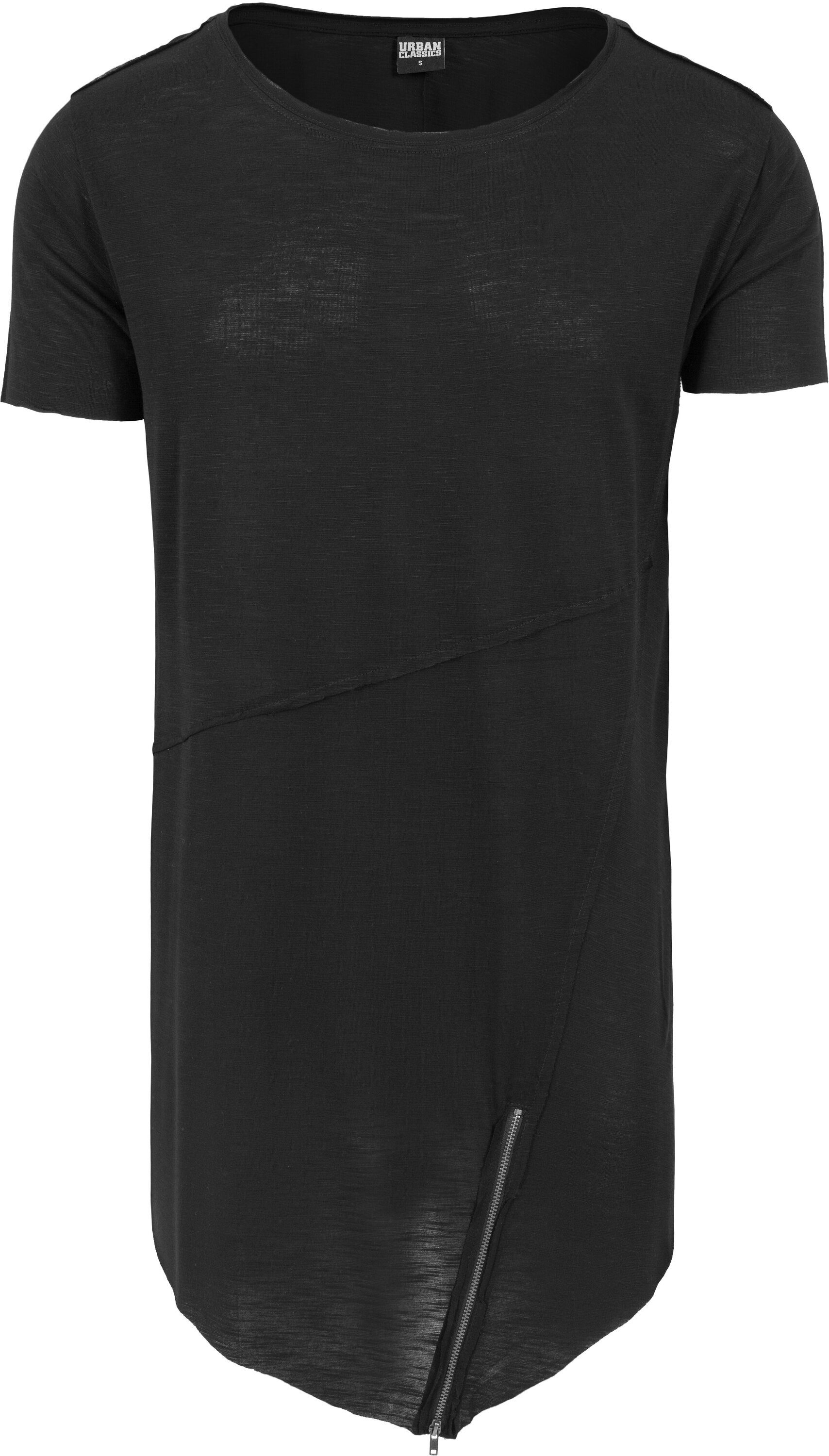 URBAN CLASSICS T-Shirt Herren Long Open Front Tee Edge Zip black (1-tlg)