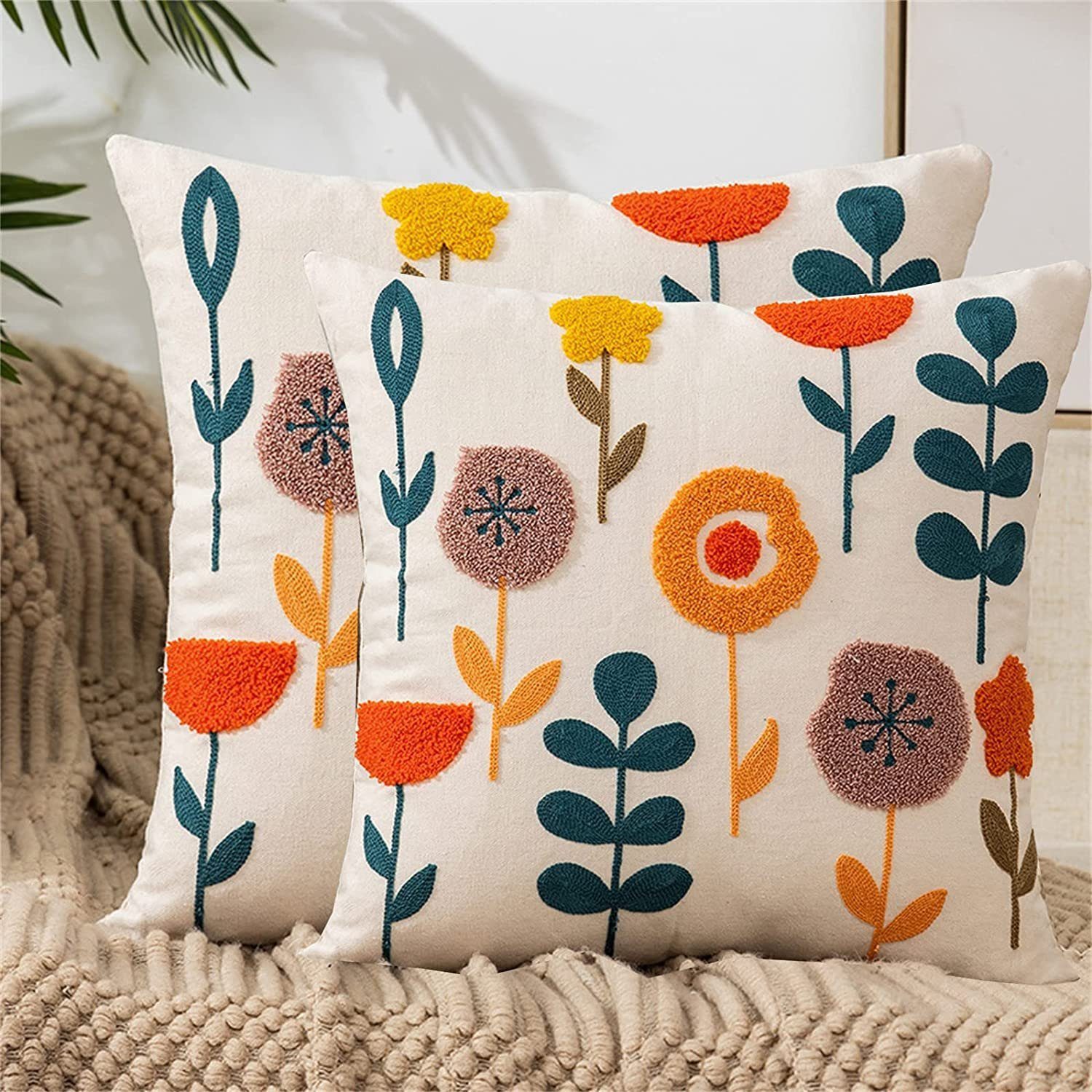BYSURE Kissenbezüge Bestickte Blumen Kissenhülle 45x45cm, günstig online kaufen