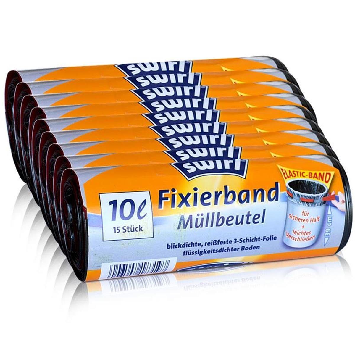 9x Swirl Müllbeutel Swirl 10L Fixierband stk./Rolle) Müllbeutel (15